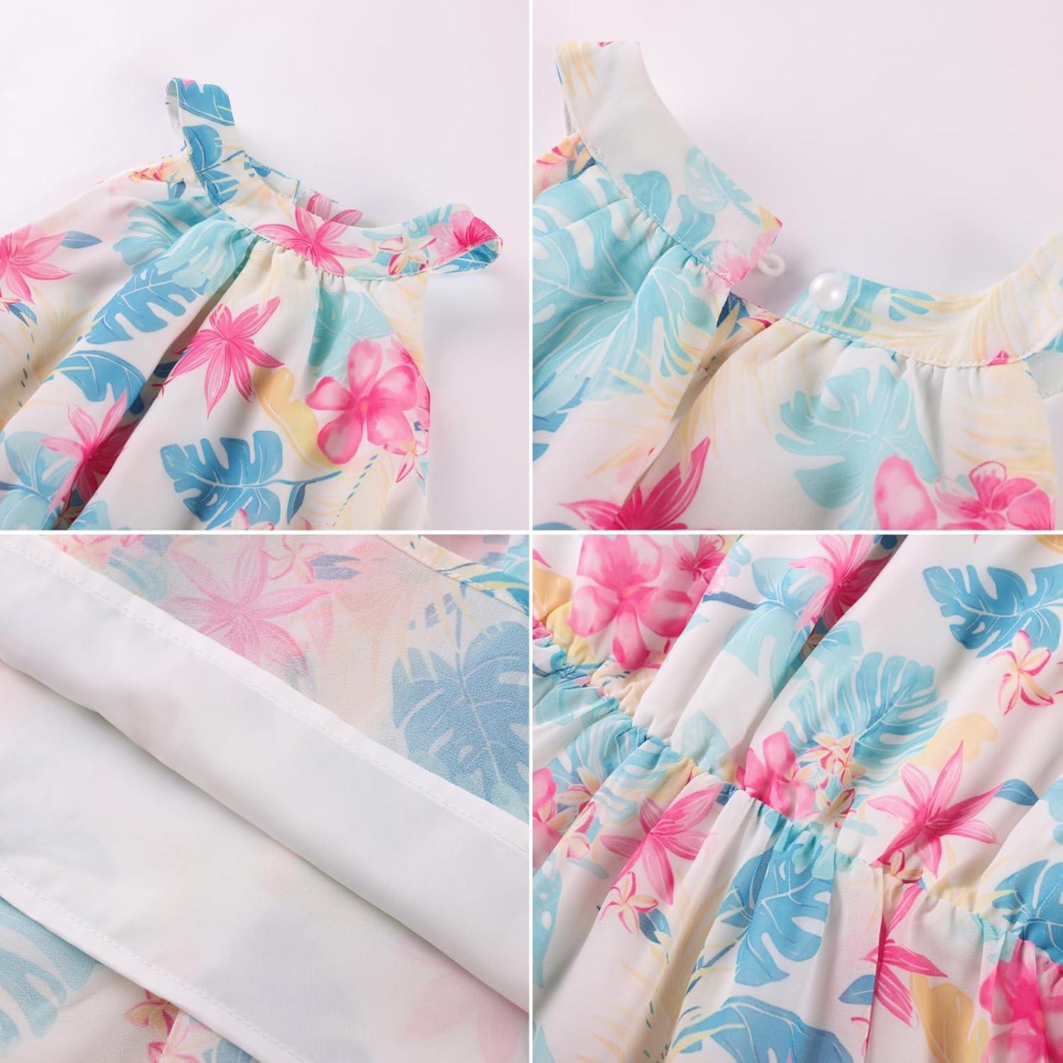 imageGRACE KARIN Girls Summer Beach Dress Floral Hawaiian Halter Chiffon Party Wedding Vacation Sundress 714YLeaf Green Pink Floral