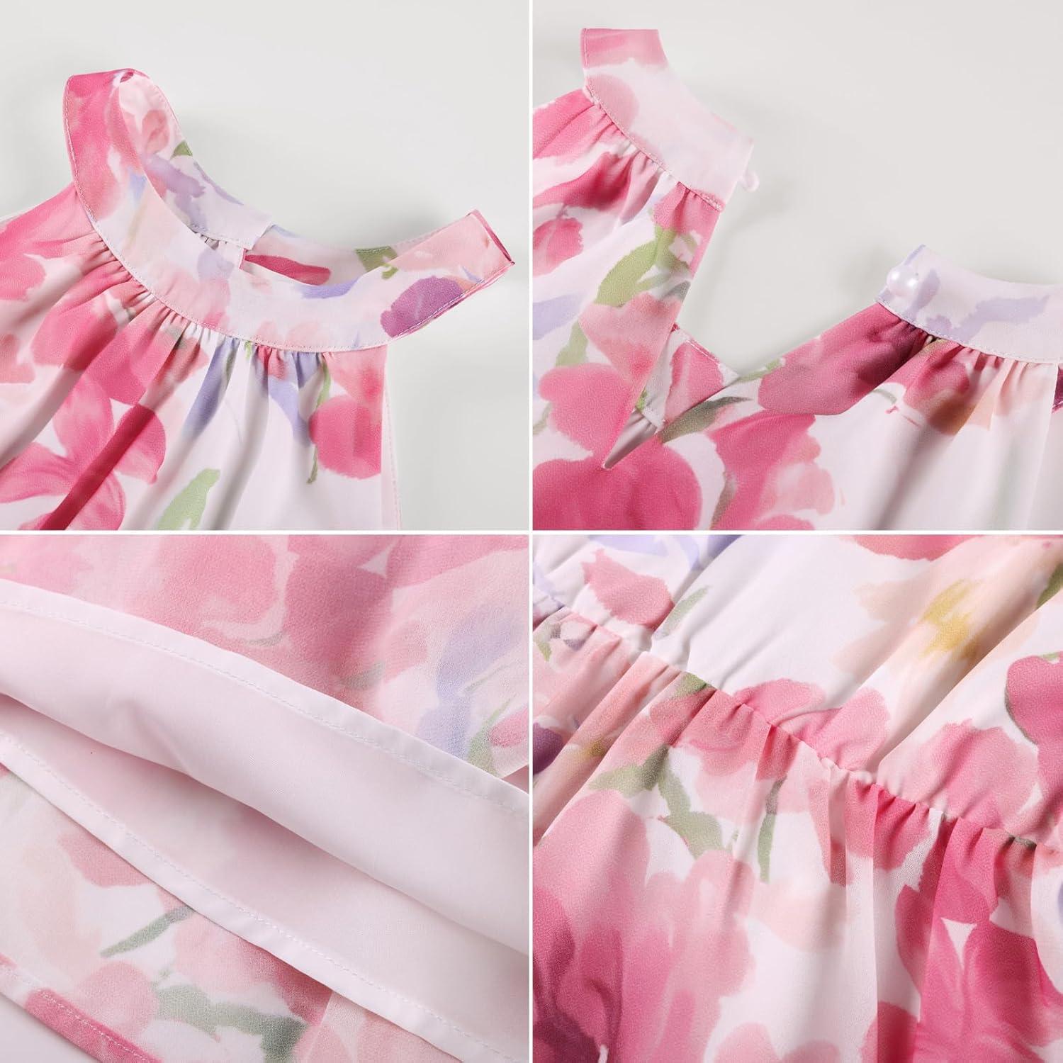 imageGRACE KARIN Girls Summer Beach Dress Floral Hawaiian Halter Chiffon Party Wedding Vacation Sundress 714YPink Flower