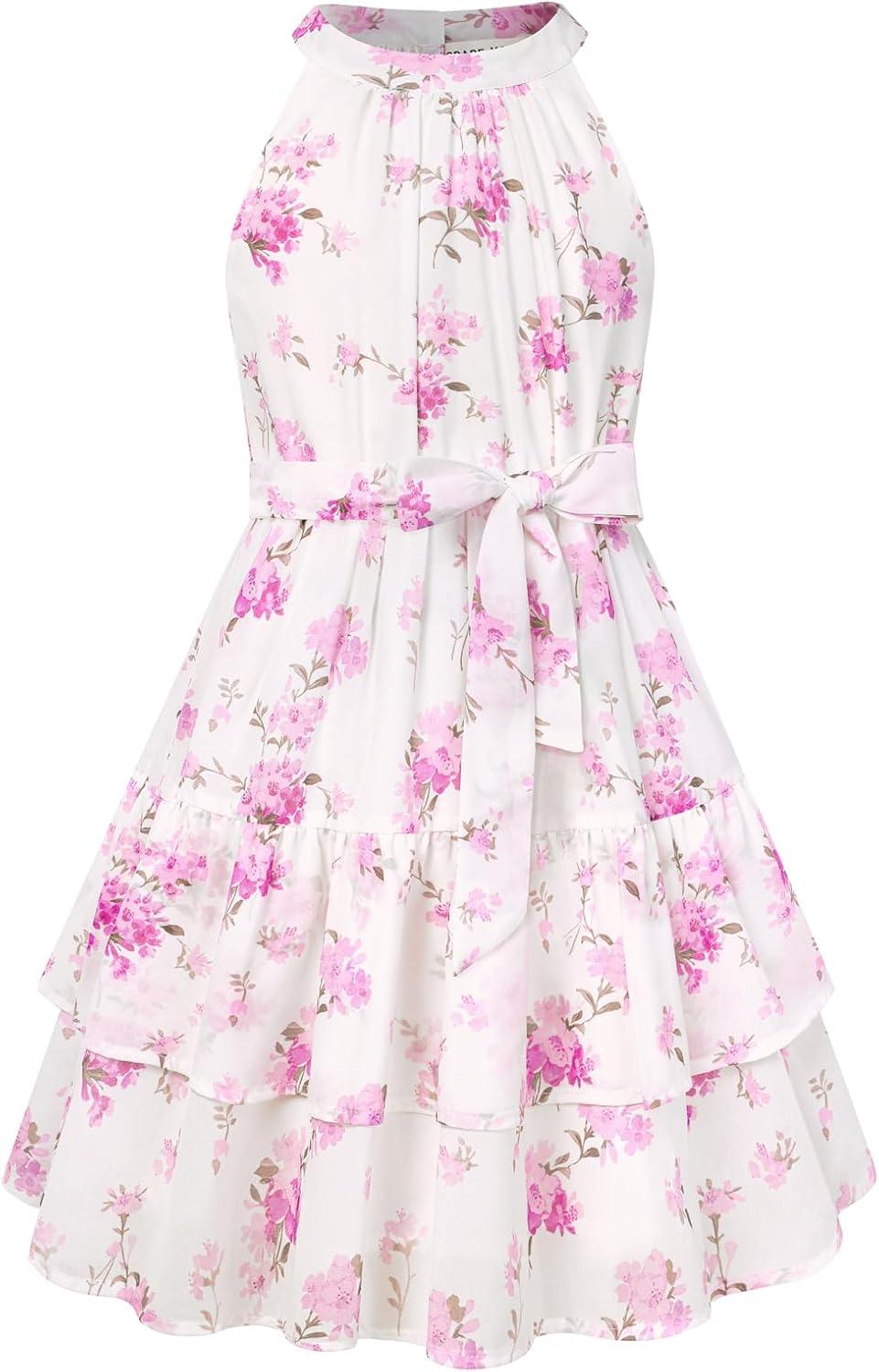 imageGRACE KARIN Girls Summer Beach Dress Floral Hawaiian Halter Chiffon Party Wedding Vacation Sundress 714YPurple Flower