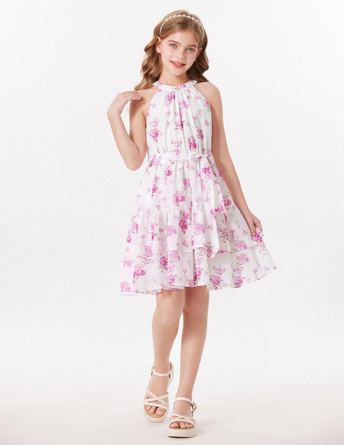imageGRACE KARIN Girls Summer Beach Dress Floral Hawaiian Halter Chiffon Party Wedding Vacation Sundress 714YPurple Flower
