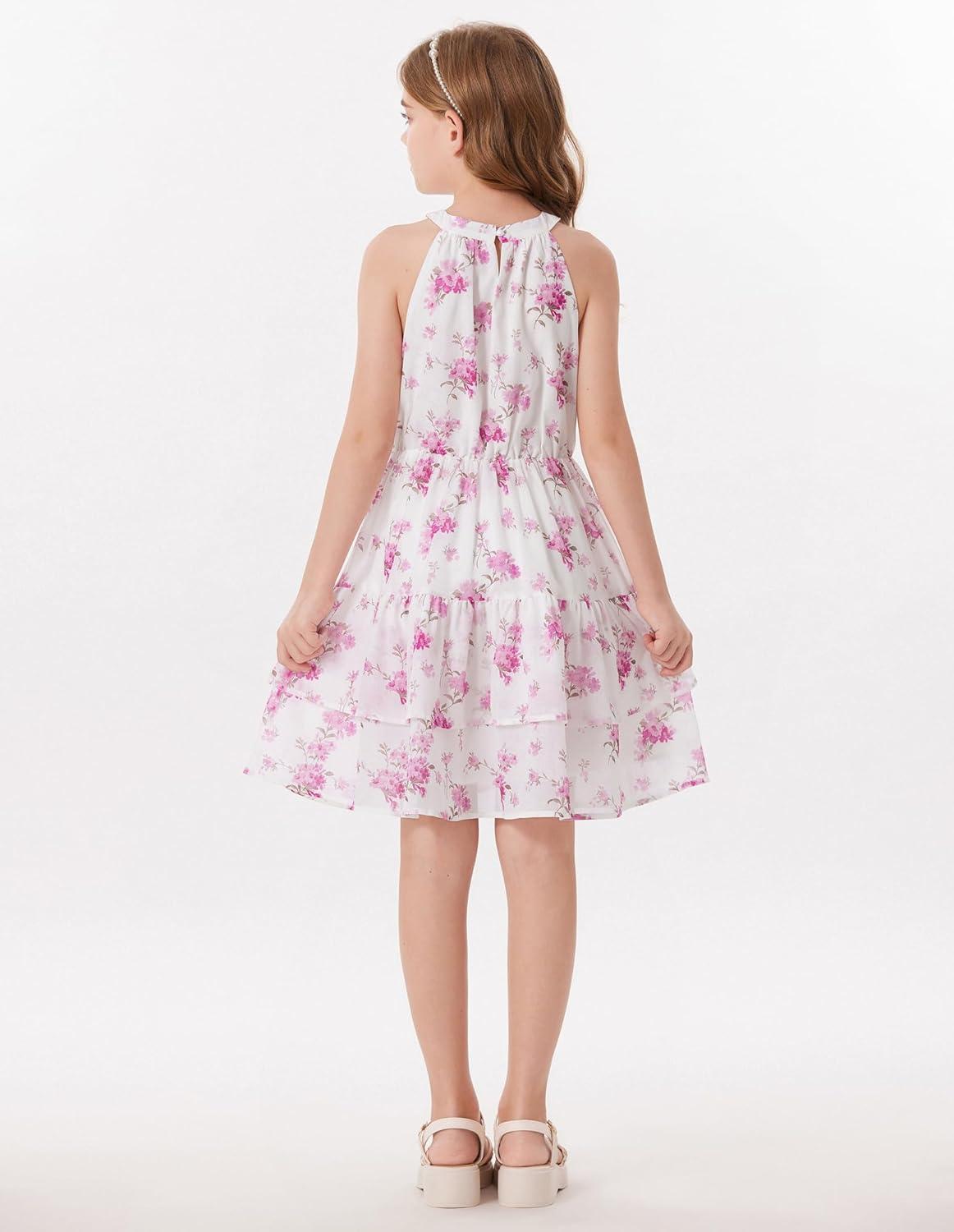 imageGRACE KARIN Girls Summer Beach Dress Floral Hawaiian Halter Chiffon Party Wedding Vacation Sundress 714YPurple Flower