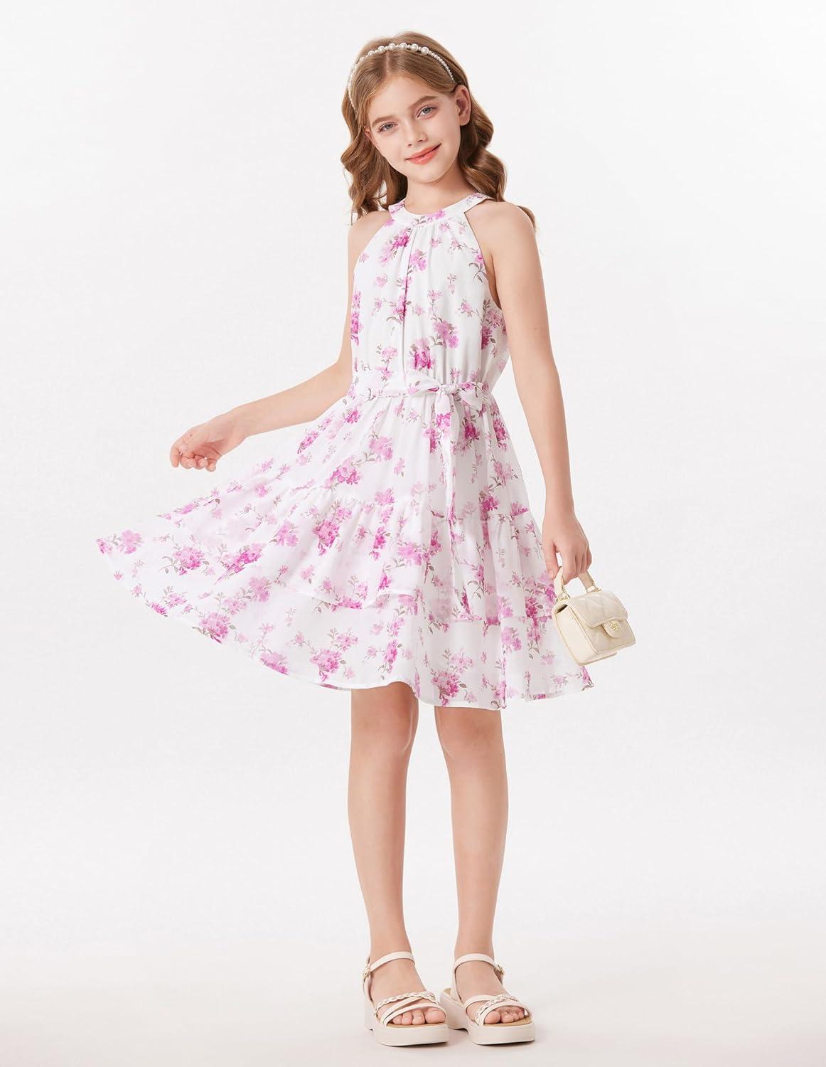 imageGRACE KARIN Girls Summer Beach Dress Floral Hawaiian Halter Chiffon Party Wedding Vacation Sundress 714YPurple Flower