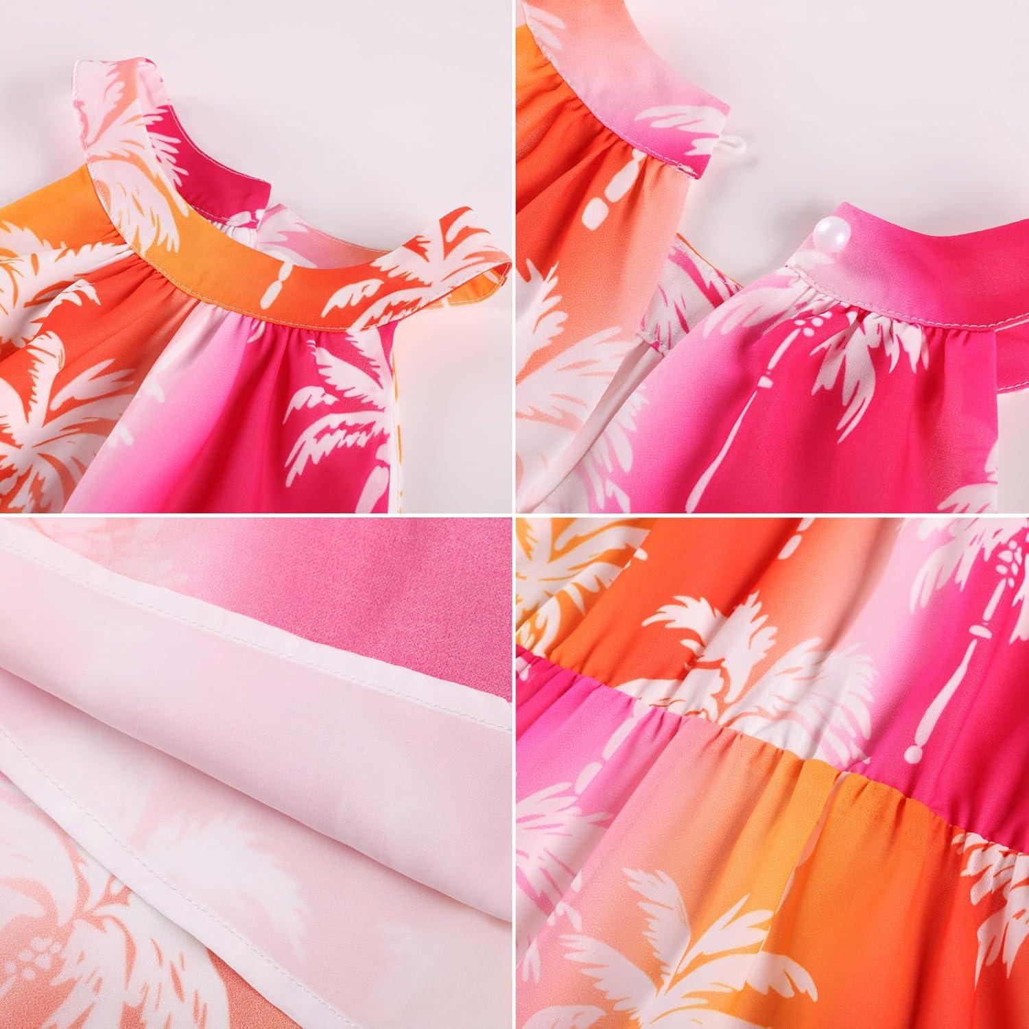 imageGRACE KARIN Girls Summer Beach Dress Floral Hawaiian Halter Chiffon Party Wedding Vacation Sundress 714YRainbow Coconut Tree