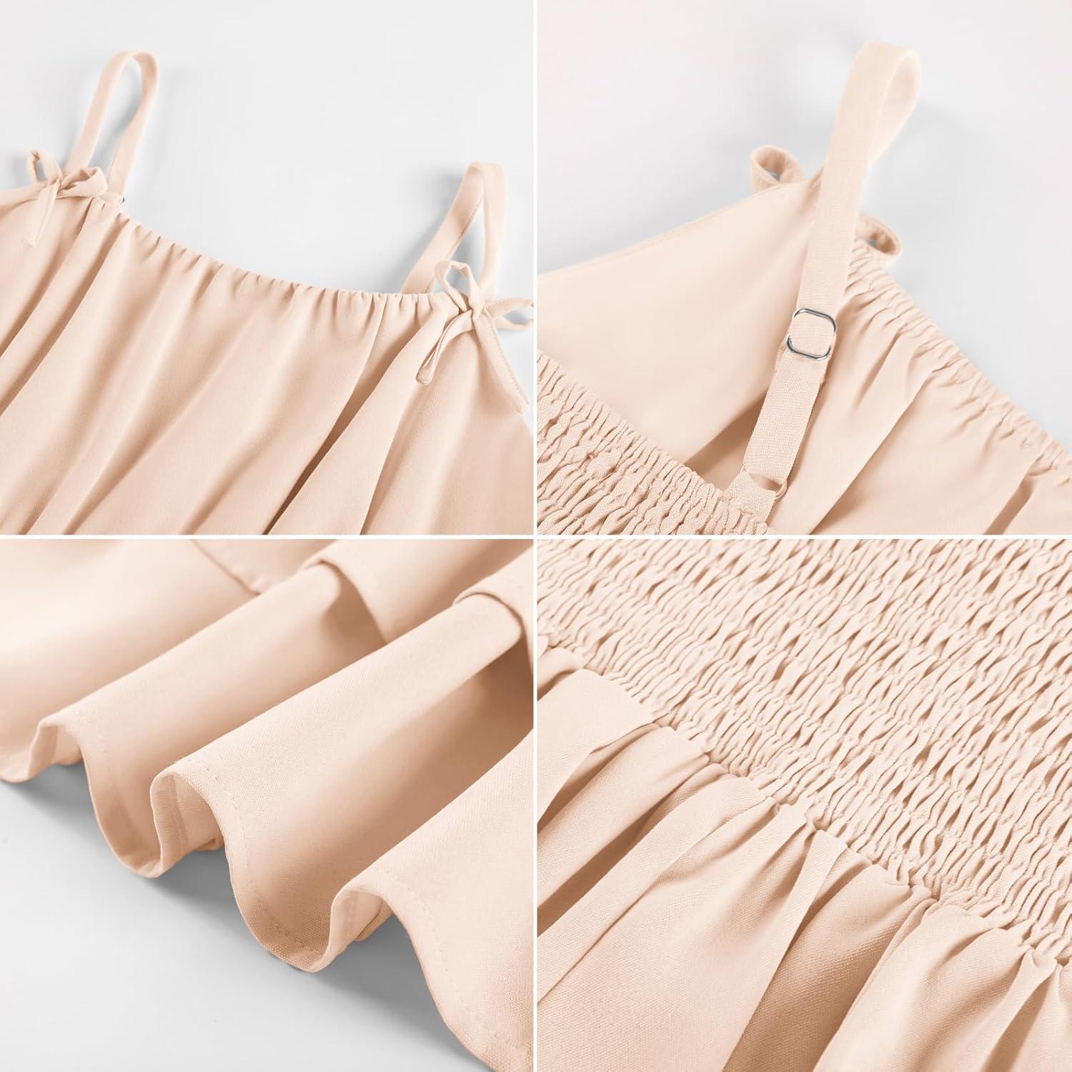 imageGRACE KARIN Girls Summer Cami Dress Casual Party Beach Spaghetti Strap Flowy Tiered Ruched Sundress 714YearsApricot