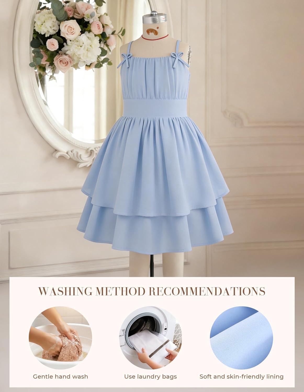 imageGRACE KARIN Girls Summer Cami Dress Casual Party Beach Spaghetti Strap Flowy Tiered Ruched Sundress 714YearsLight Blue