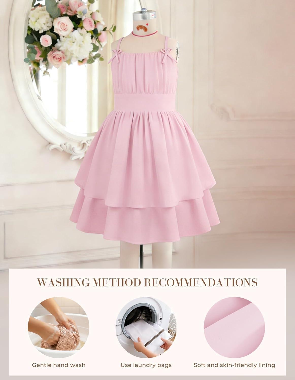 imageGRACE KARIN Girls Summer Cami Dress Casual Party Beach Spaghetti Strap Flowy Tiered Ruched Sundress 714YearsLight Pink