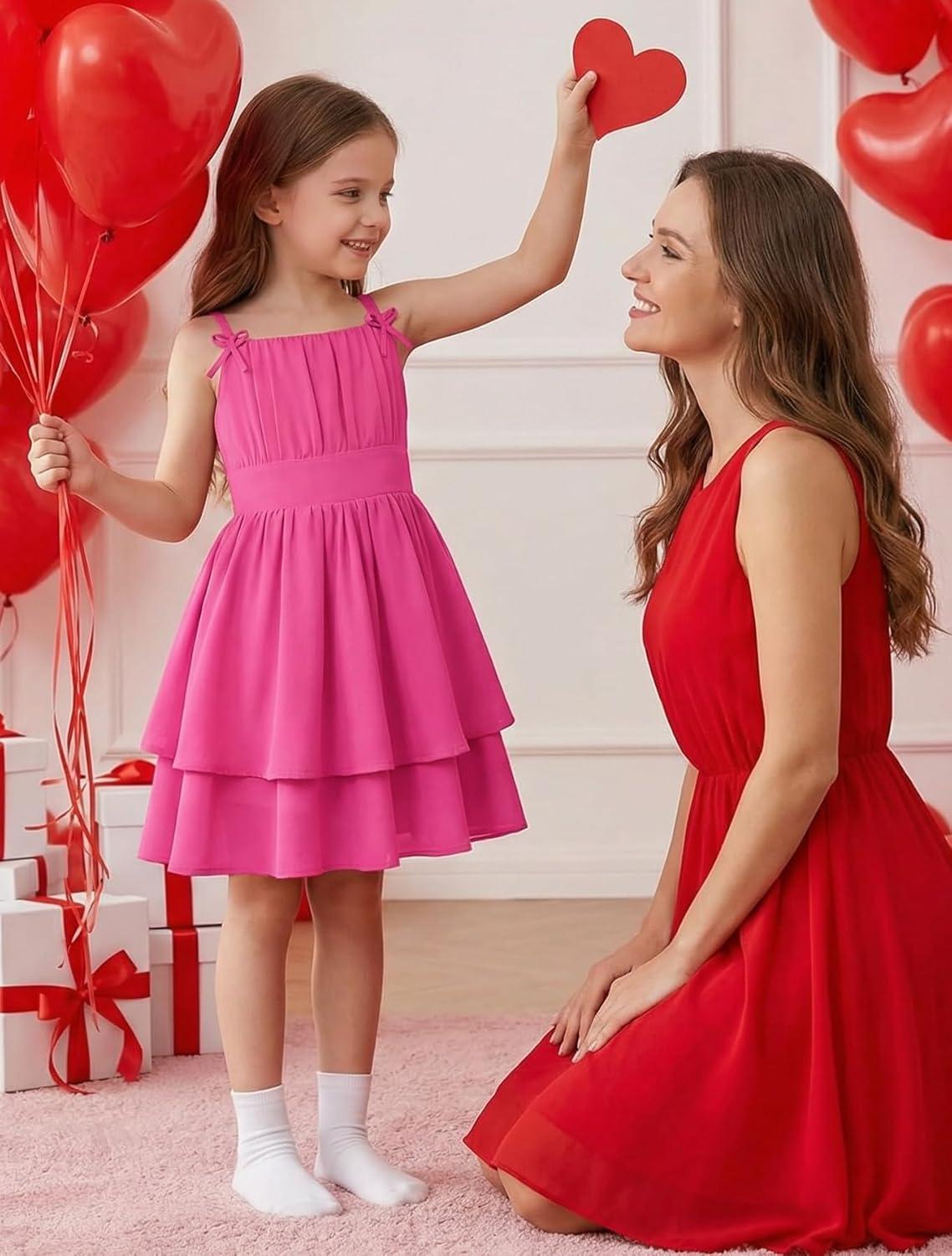 imageGRACE KARIN Girls Summer Cami Dress Casual Party Beach Spaghetti Strap Flowy Tiered Ruched Sundress 714YearsRose Red