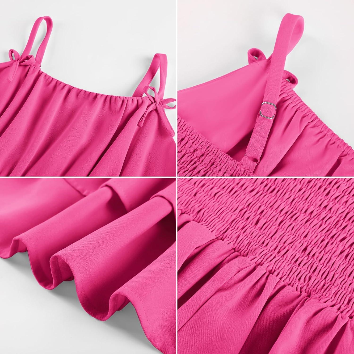 imageGRACE KARIN Girls Summer Cami Dress Casual Party Beach Spaghetti Strap Flowy Tiered Ruched Sundress 714YearsRose Red