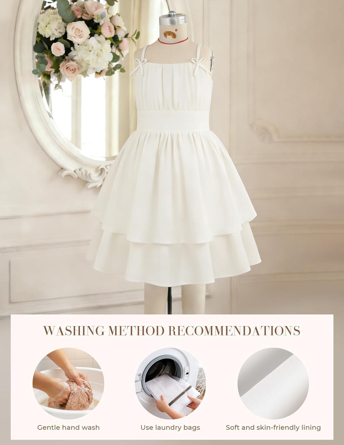 imageGRACE KARIN Girls Summer Cami Dress Casual Party Beach Spaghetti Strap Flowy Tiered Ruched Sundress 714YearsWhite