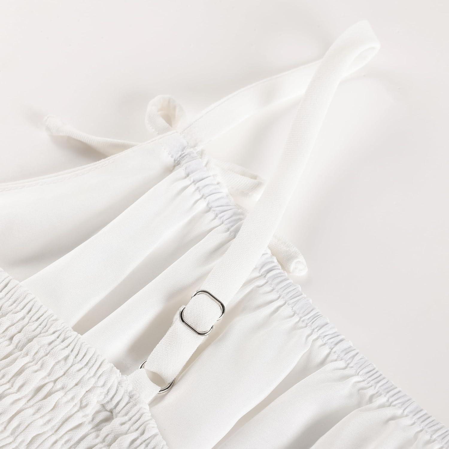 imageGRACE KARIN Girls Summer Cami Dress Casual Party Beach Spaghetti Strap Flowy Tiered Ruched Sundress 714YearsWhite
