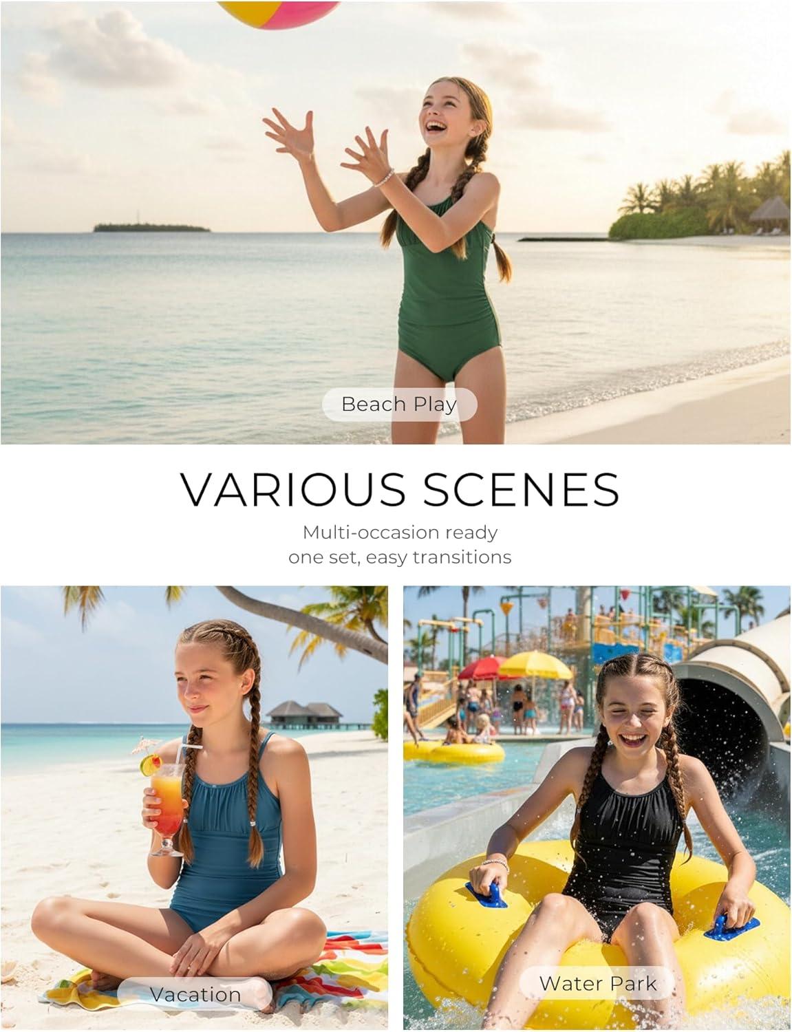 imageGRACE KARIN Girls Swimsuit One Piece Bathing Suits for Teens Ruched Adjustable Straps Padded Swimwear 716yBlue