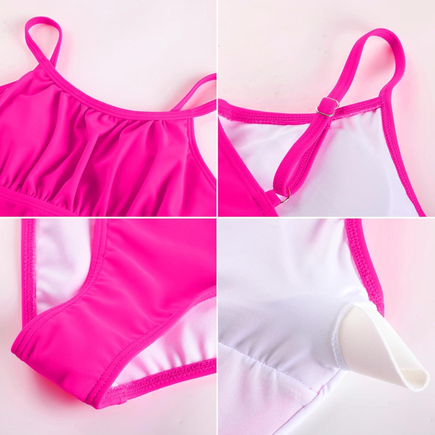 imageGRACE KARIN Girls Swimsuit One Piece Bathing Suits for Teens Ruched Adjustable Straps Padded Swimwear 716yHot Pink