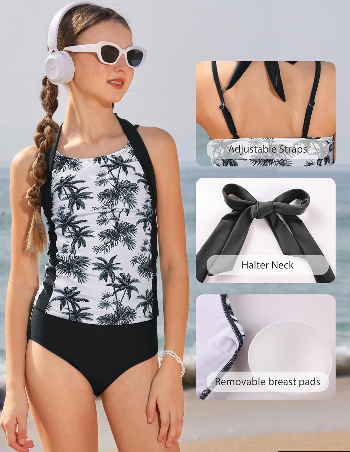imageGRACE KARIN Girls Swimsuits for Teens 816 Two Piece Tankini Bathing Suit Teen Girl Swimming SuitsBlack