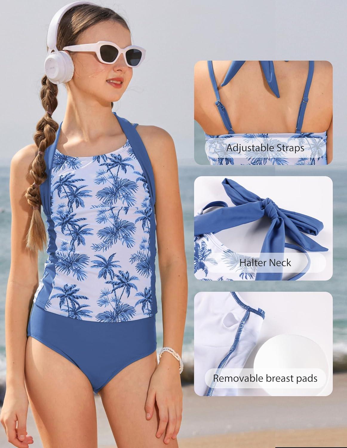imageGRACE KARIN Girls Swimsuits for Teens 816 Two Piece Tankini Bathing Suit Teen Girl Swimming SuitsBlue