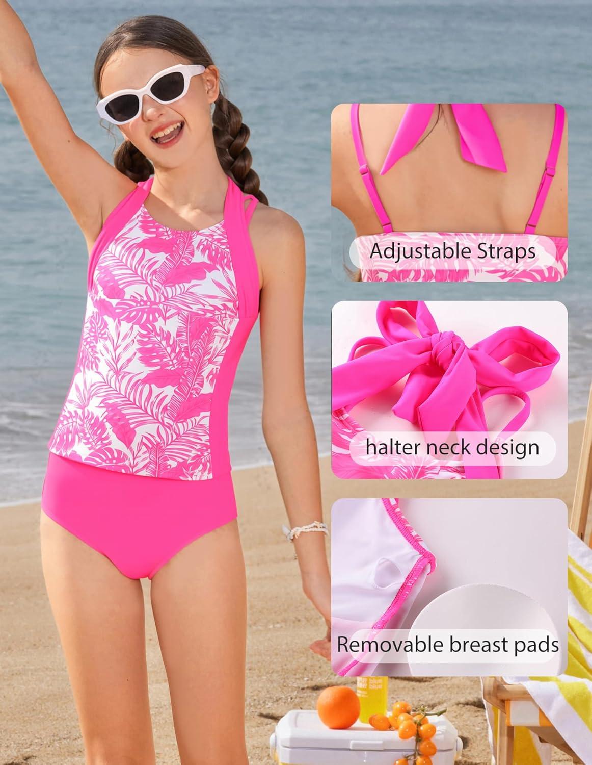 imageGRACE KARIN Girls Swimsuits for Teens 816 Two Piece Tankini Bathing Suit Teen Girl Swimming SuitsRose Red