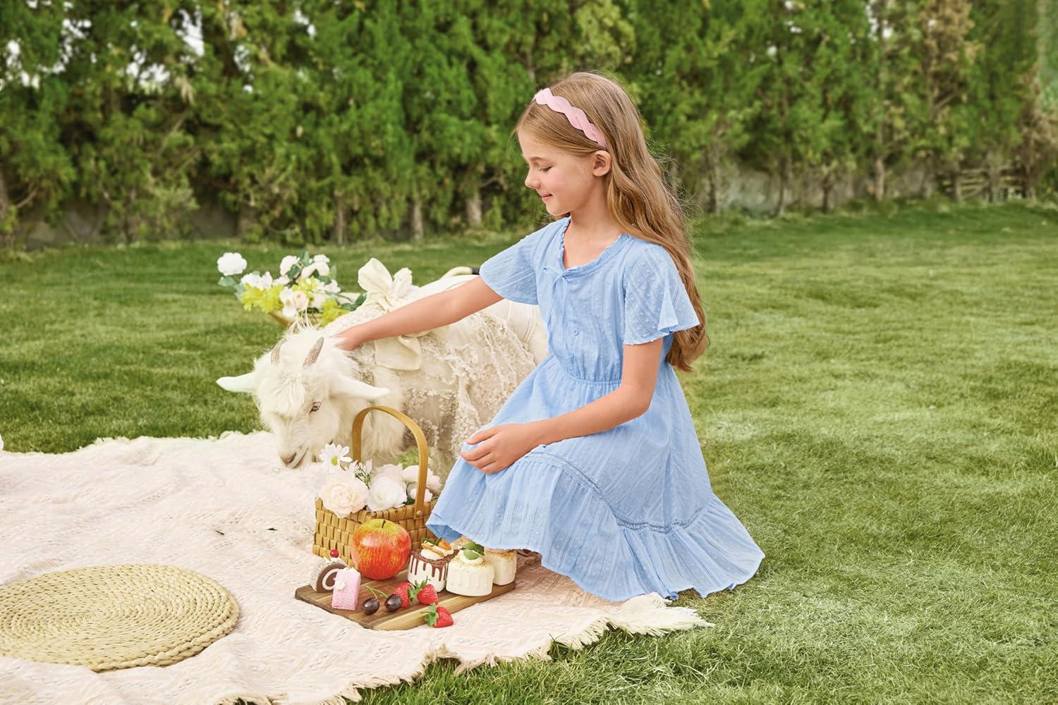 imageGRACE KARIN Girls Swiss Dot Dress Cotton Casual Summer Short Sleeve A Line Party Birthday Beach Kids 714Light Blue