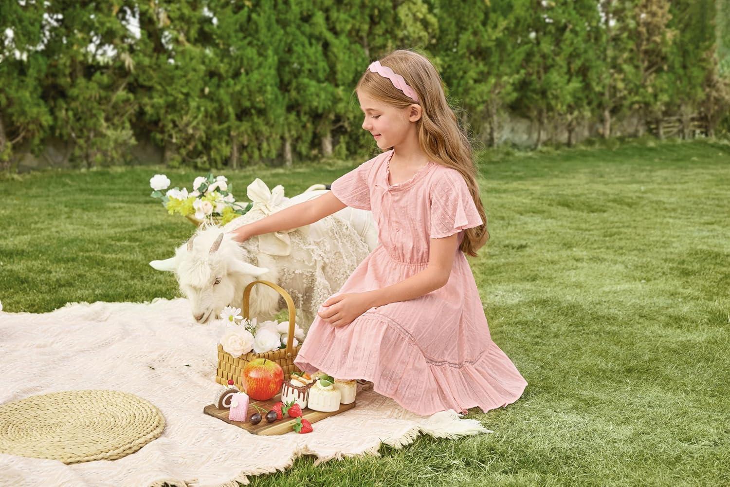 imageGRACE KARIN Girls Swiss Dot Dress Cotton Casual Summer Short Sleeve A Line Party Birthday Beach Kids 714Light Pink