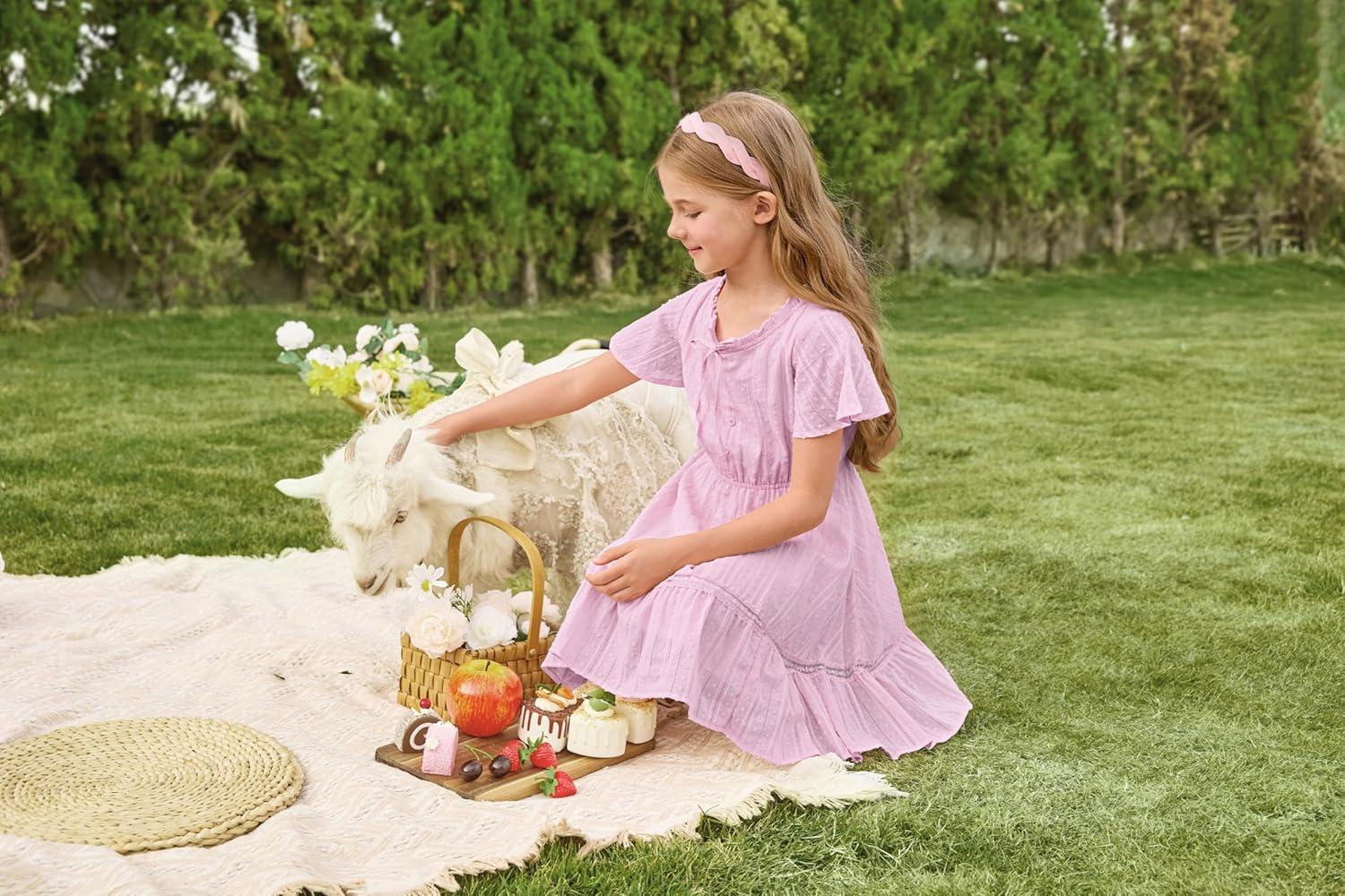 imageGRACE KARIN Girls Swiss Dot Dress Cotton Casual Summer Short Sleeve A Line Party Birthday Beach Kids 714Purple