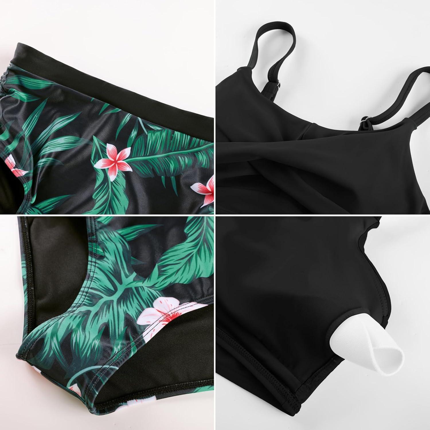 imageGRACE KARIN Girls Two Piece Bikini Hawaiian High Waist Swimsuit Set Teen Bathing Suit for Beach Pool Vacation SummerBlack Pink Floral