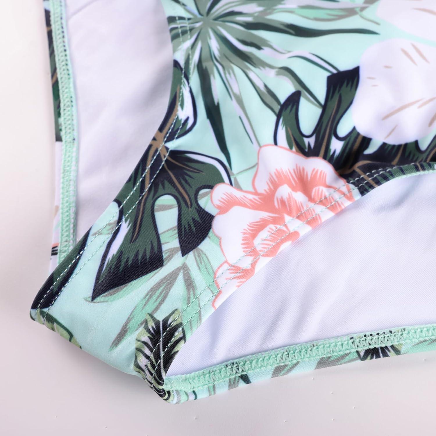 imageGRACE KARIN Girls Two Piece Bikini Hawaiian High Waist Swimsuit Set Teen Bathing Suit for Beach Pool Vacation SummerWhite Florals on Teal