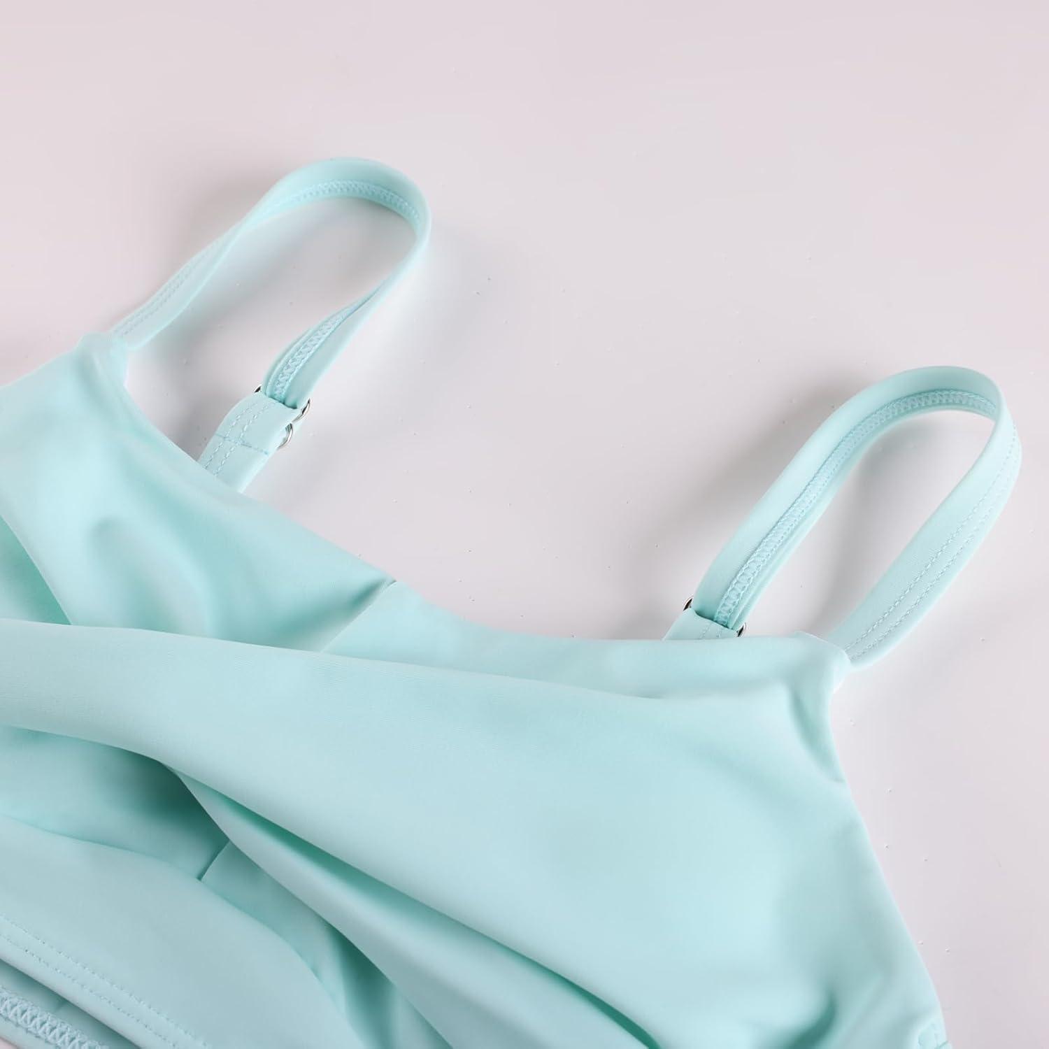 imageGRACE KARIN Girls Two Piece Bikini Hawaiian High Waist Swimsuit Set Teen Bathing Suit for Beach Pool Vacation SummerWhite Florals on Teal