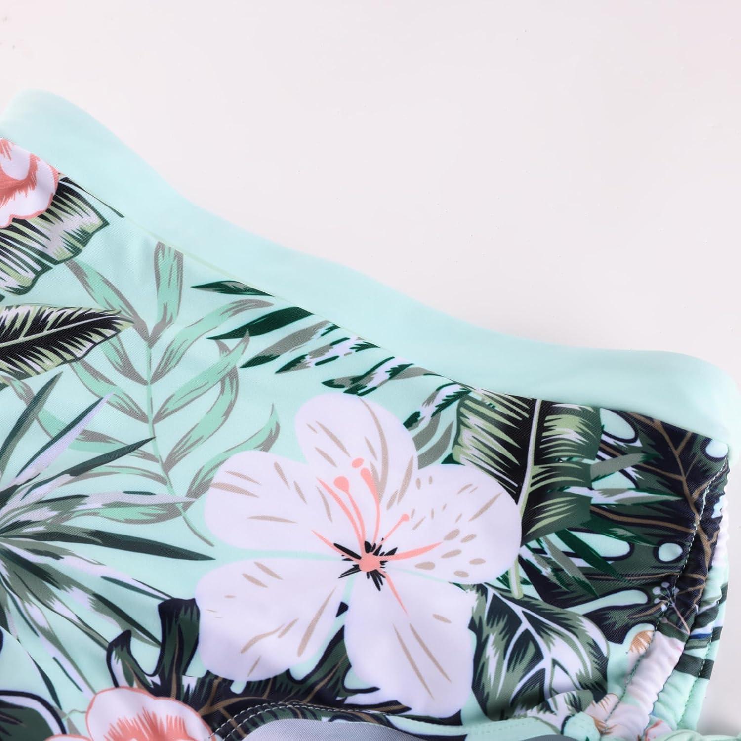 imageGRACE KARIN Girls Two Piece Bikini Hawaiian High Waist Swimsuit Set Teen Bathing Suit for Beach Pool Vacation SummerWhite Florals on Teal