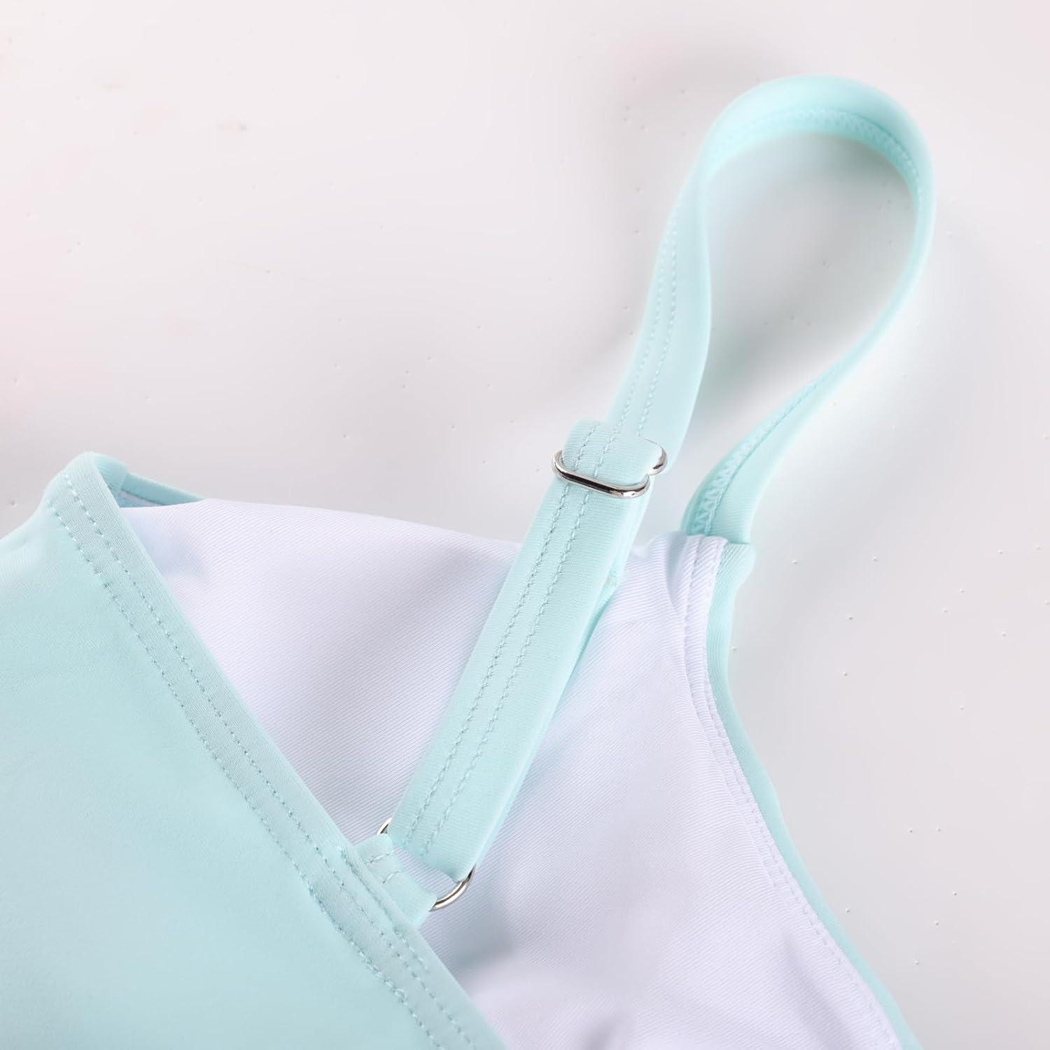 imageGRACE KARIN Girls Two Piece Bikini Hawaiian High Waist Swimsuit Set Teen Bathing Suit for Beach Pool Vacation SummerWhite Florals on Teal