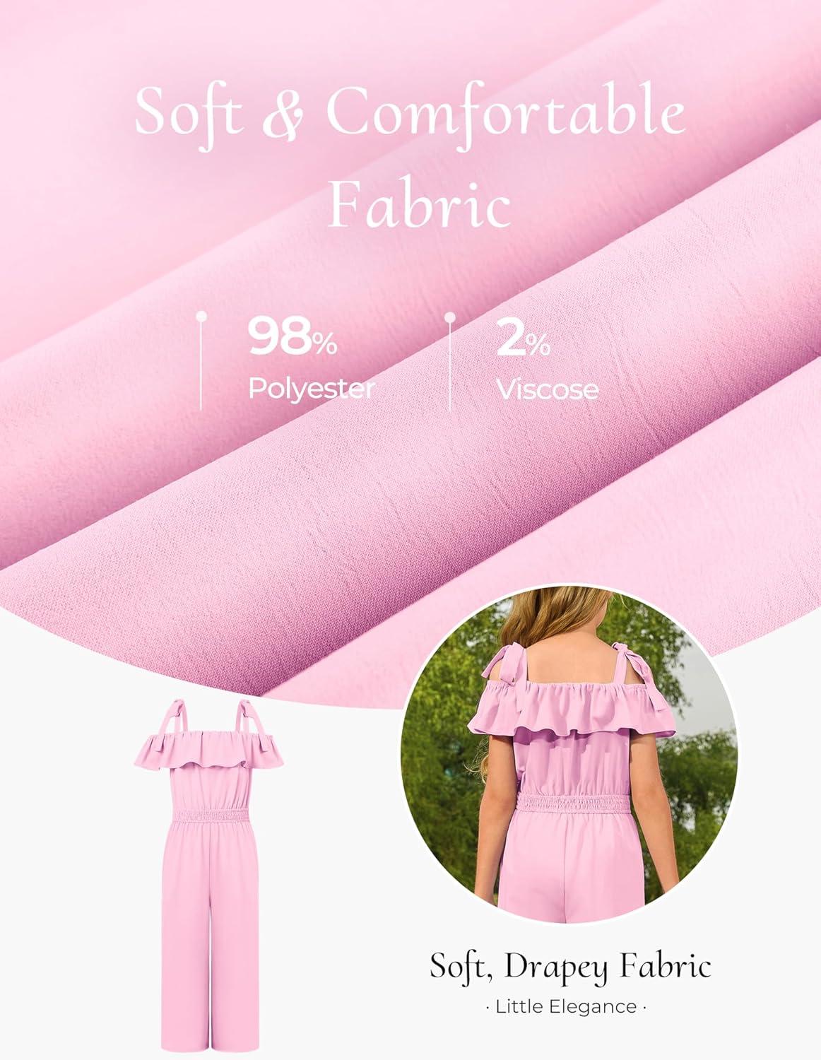 imageGRACE KARIN Girls Wide Leg Jumpsuit Summer Romper Kids Casual One Piece Off Shoulder Ruffle with Pockets Size 714Pink