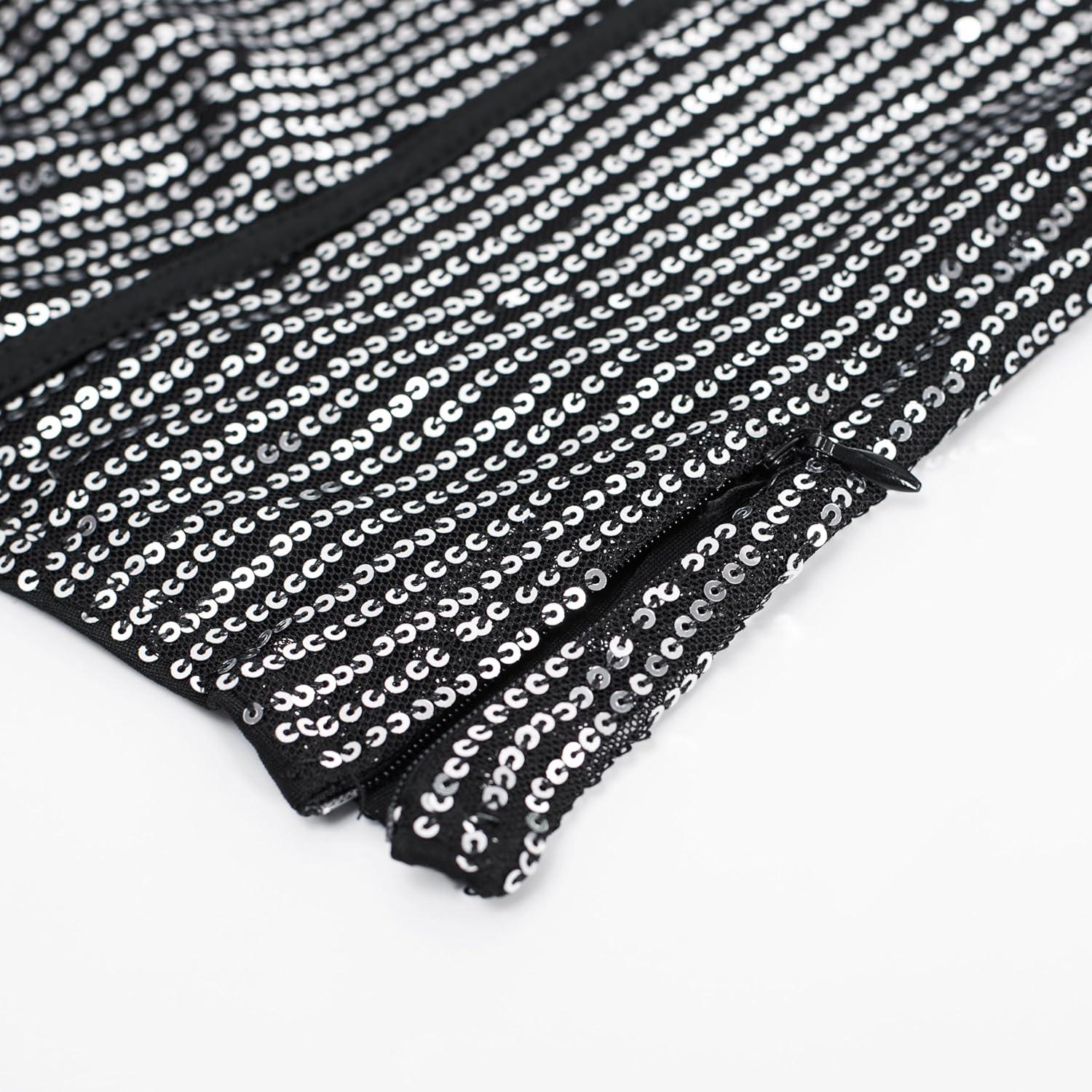 imageGRACE KARIN Sequin Tank Tops for Women Bustier Corset Top Sparkle Sexy Slim Camisole Sleeveless PartyBlack Silver