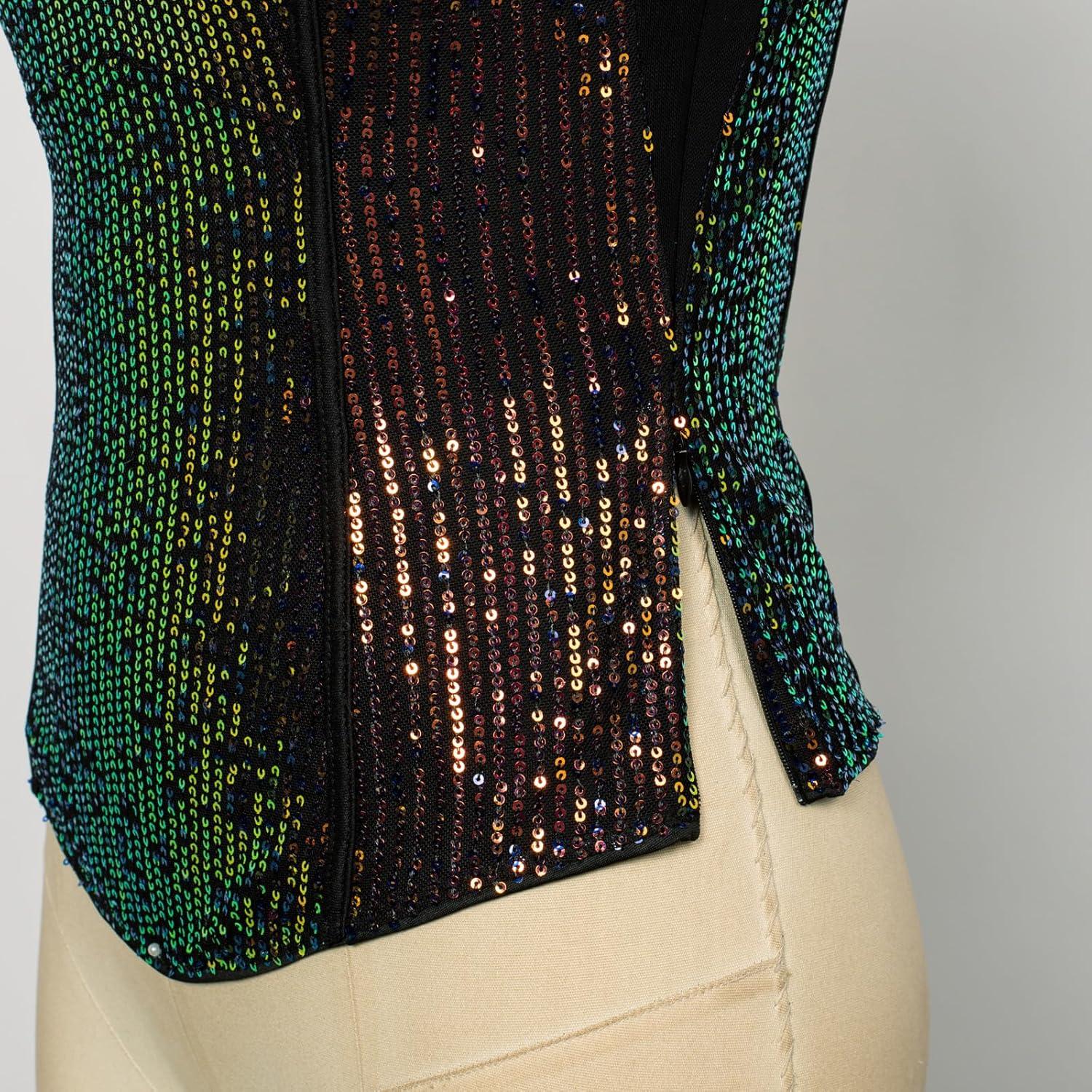 imageGRACE KARIN Sequin Tank Tops for Women Bustier Corset Top Sparkle Sexy Slim Camisole Sleeveless PartyDazzling Black