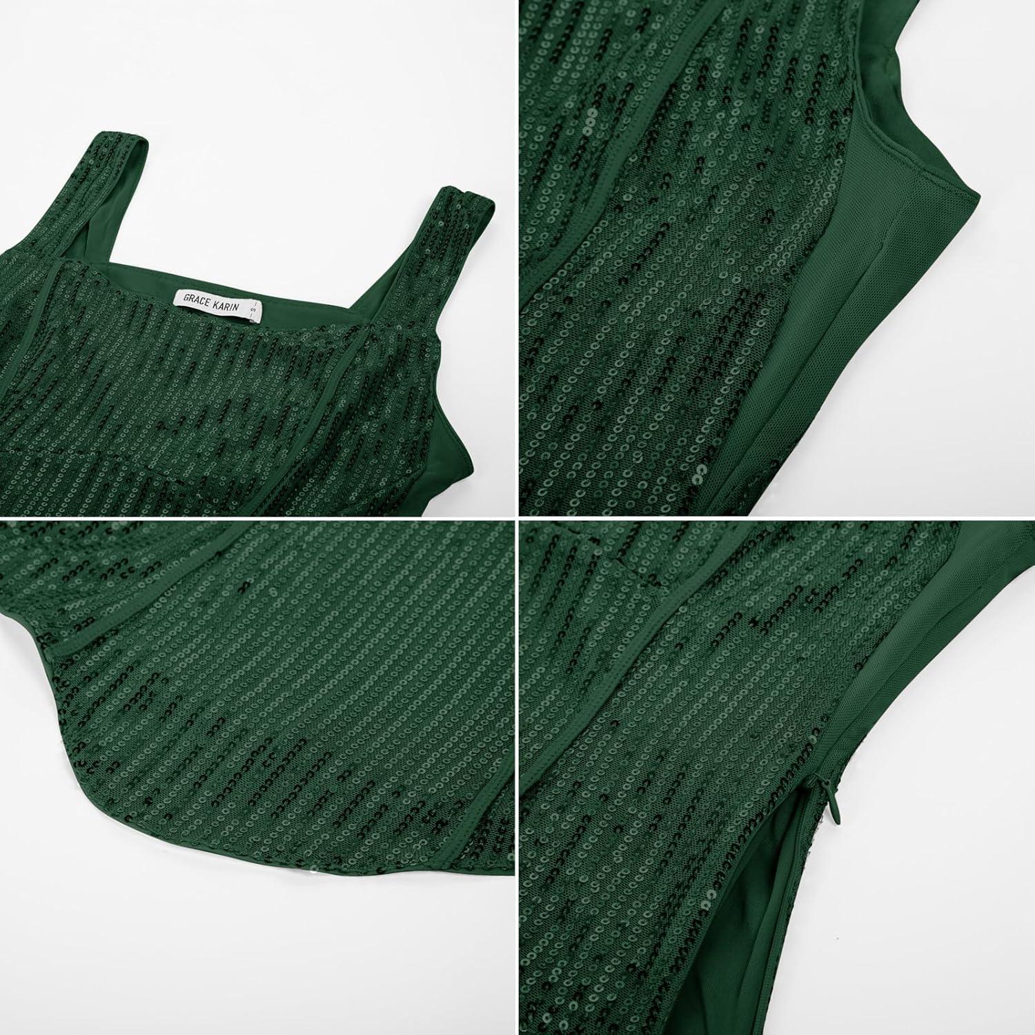 imageGRACE KARIN Sequin Tank Tops for Women Bustier Corset Top Sparkle Sexy Slim Camisole Sleeveless PartyGreen