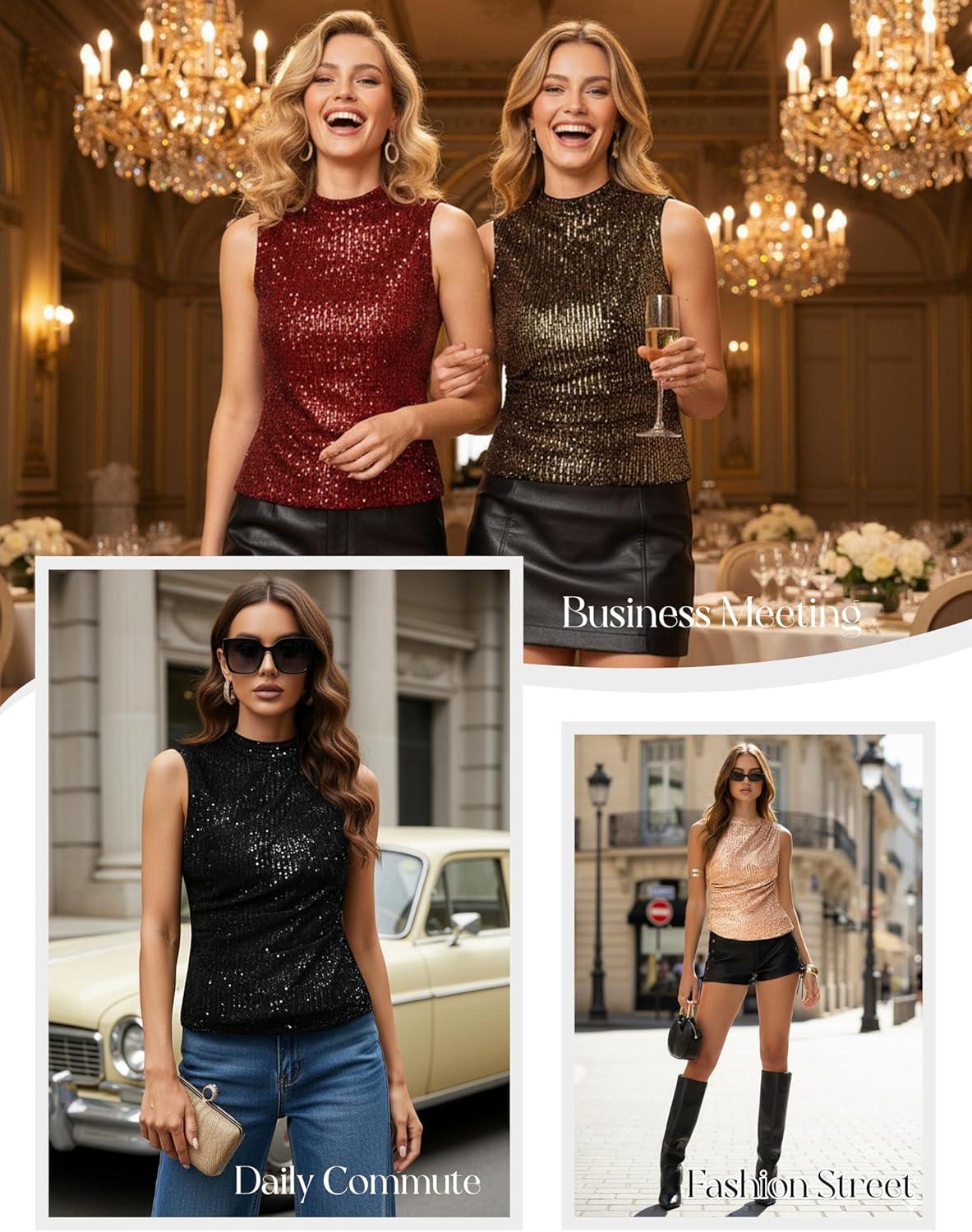 imageGRACE KARIN Sequin Tank Tops for Women Sparkly Party Shirts Glitter Sleeveless Cami Crop Vest Shimmer Club TopBlue