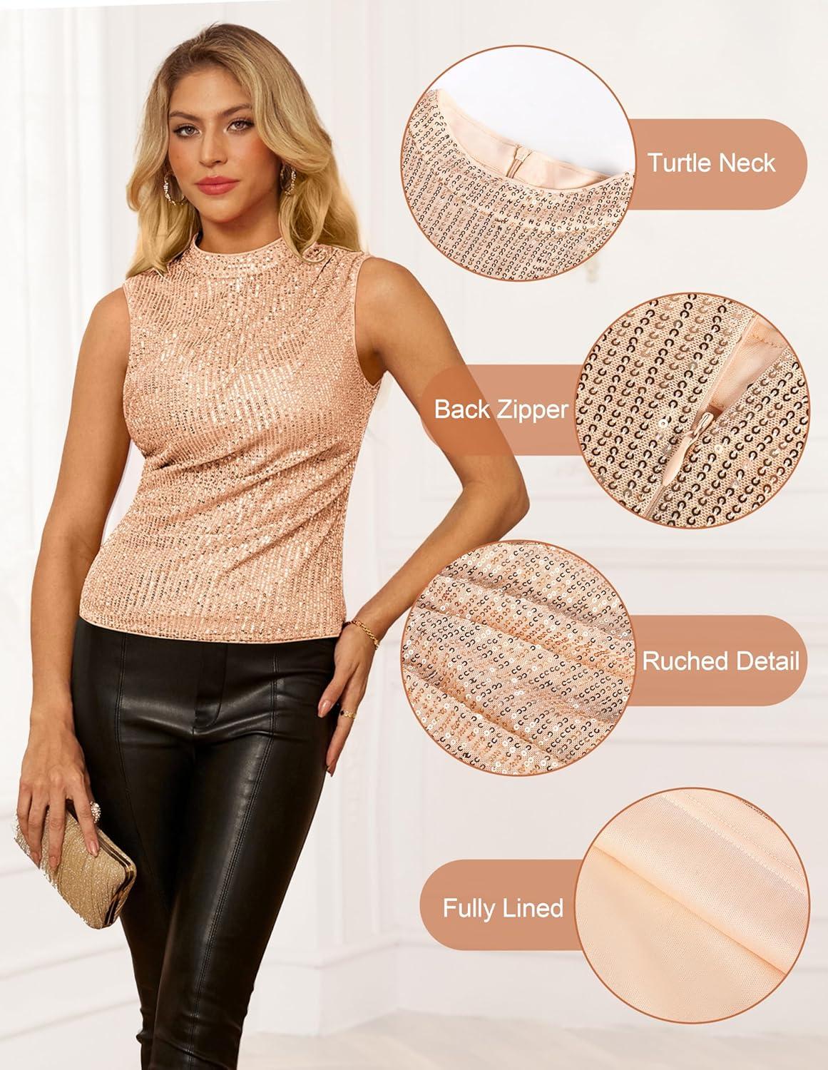 imageGRACE KARIN Sequin Tank Tops for Women Sparkly Party Shirts Glitter Sleeveless Cami Crop Vest Shimmer Club TopChampagne