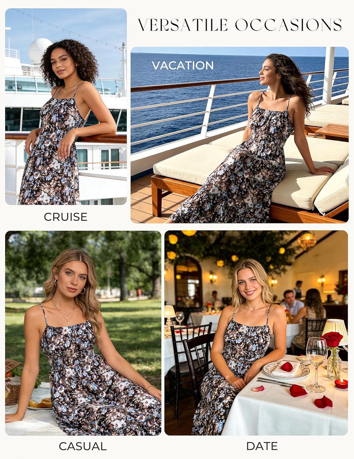 imageGRACE KARIN Summer Dresses for Women 2026 Vacation Smocked Floral Maxi Dresses Boho Beach Long Sundresses with PocketsBlack Floral