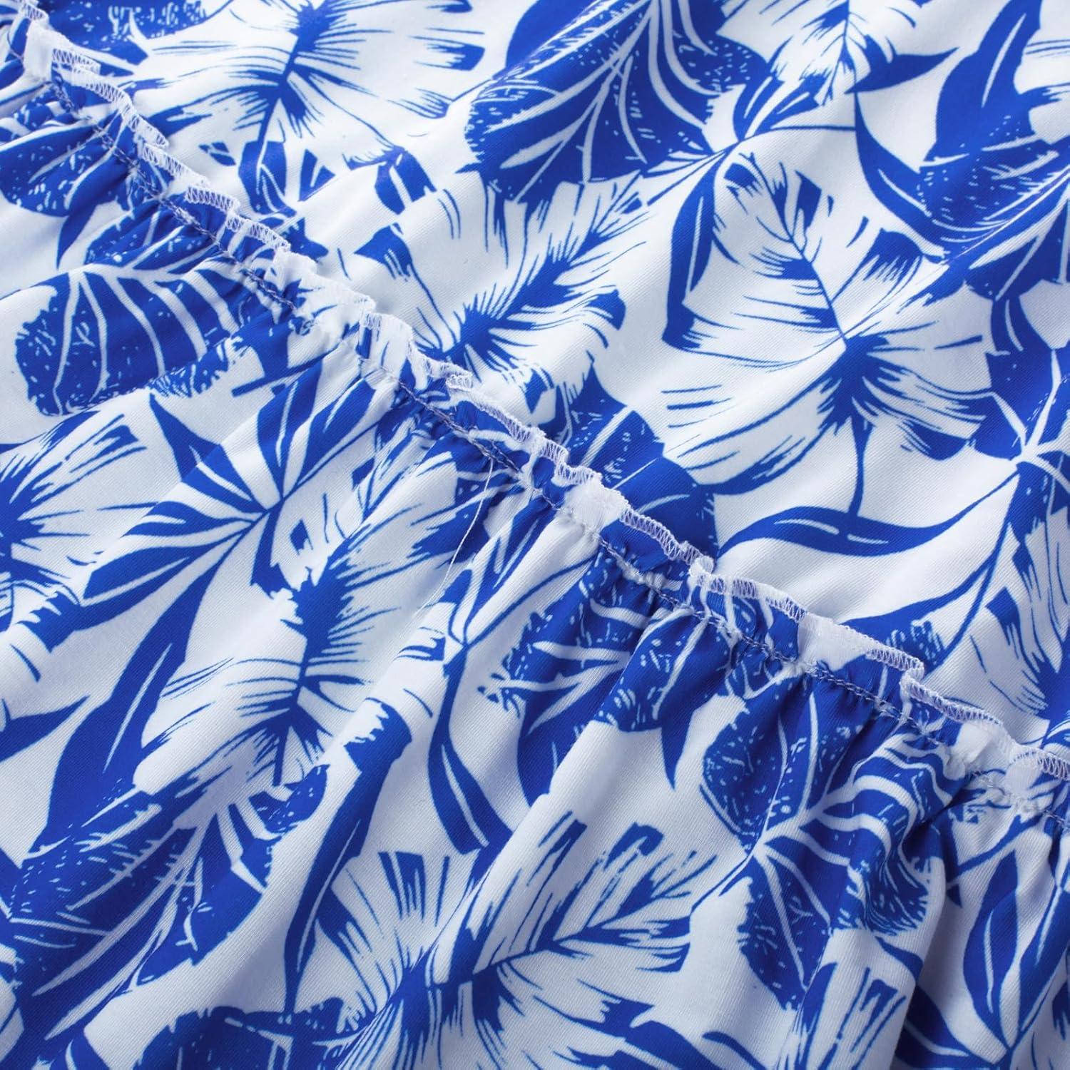 imageGRACE KARIN Summer Dresses for Women 2026 Vacation Smocked Floral Maxi Dresses Boho Beach Long Sundresses with PocketsBlue Leaves