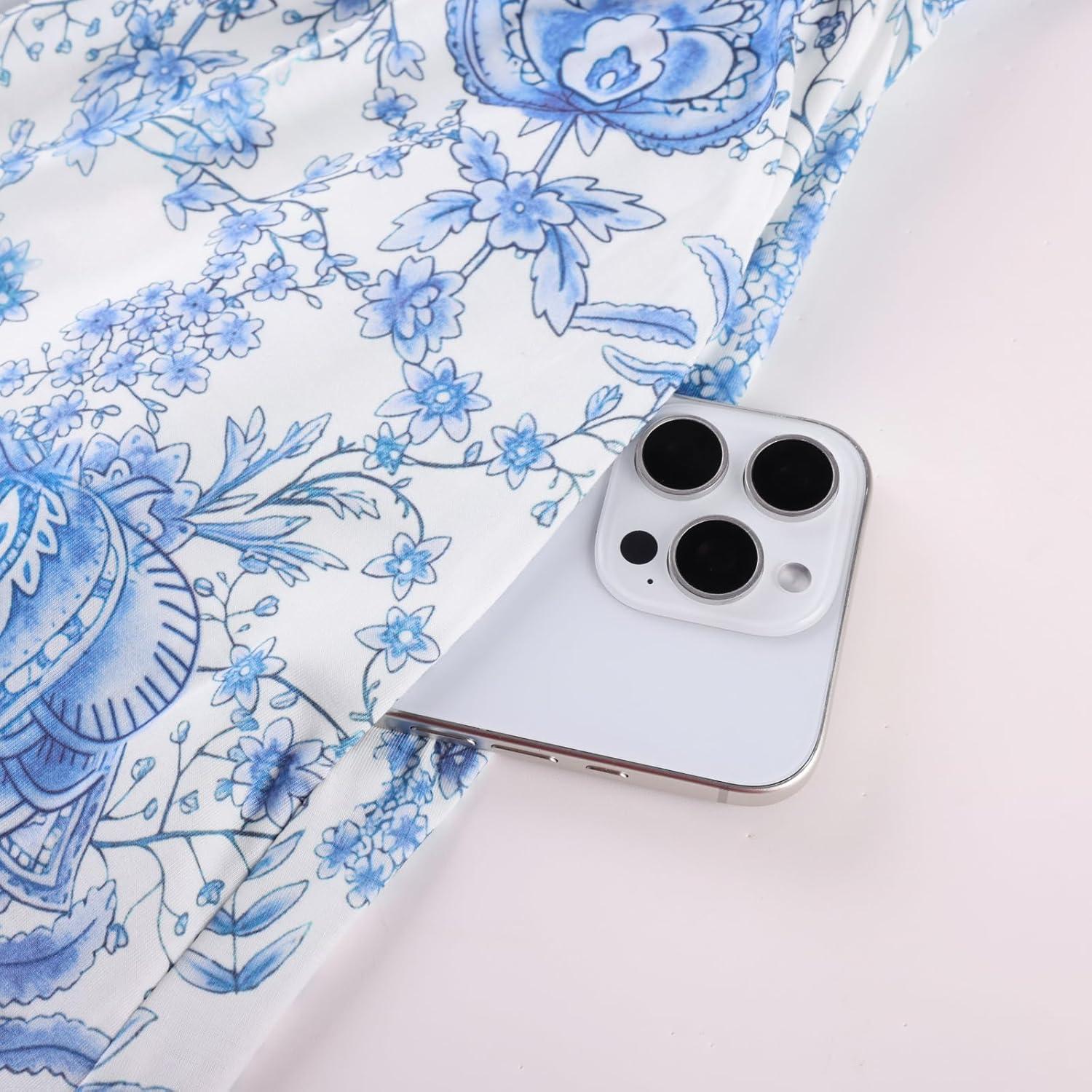 imageGRACE KARIN Summer Dresses for Women 2026 Vacation Smocked Floral Maxi Dresses Boho Beach Long Sundresses with PocketsBlue White