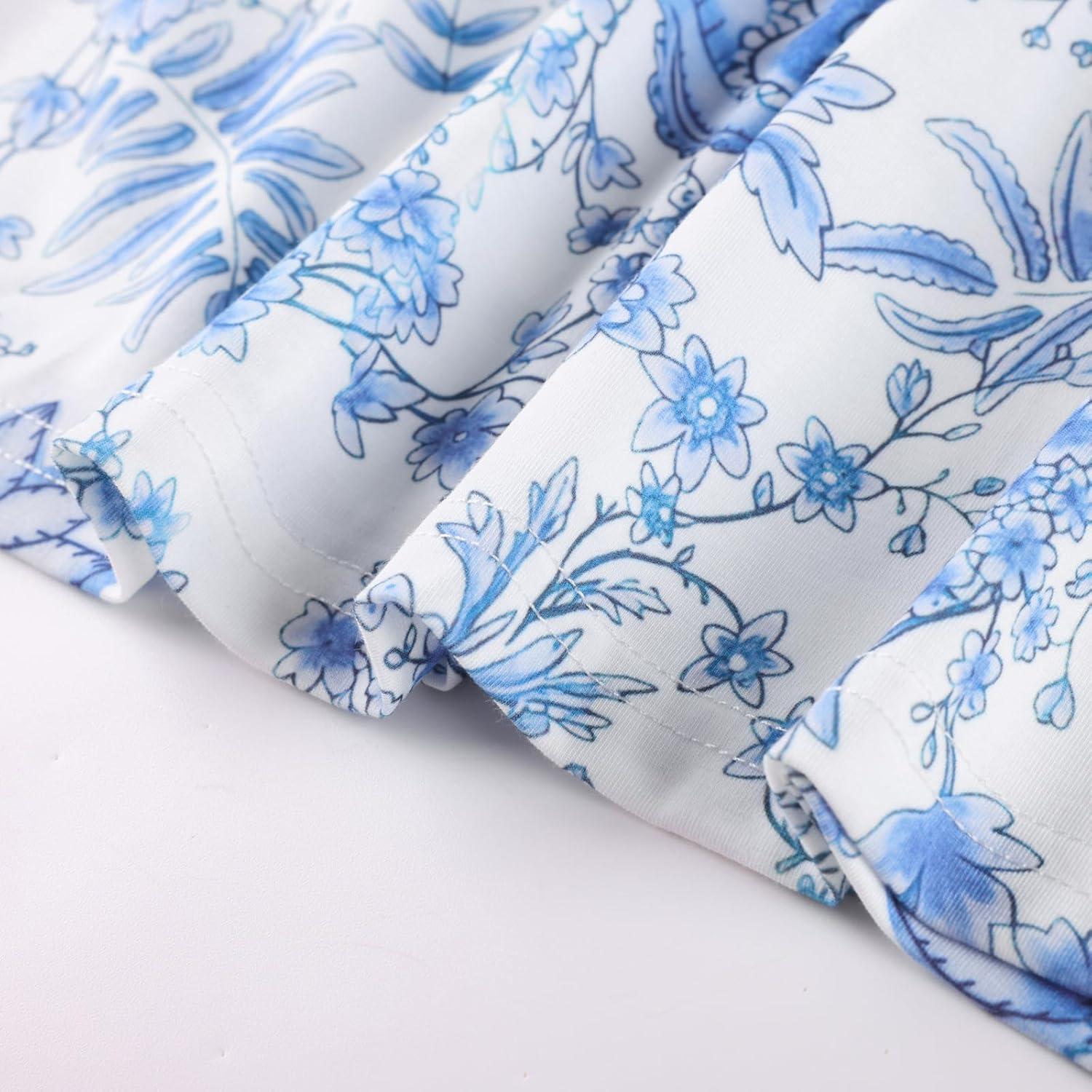 imageGRACE KARIN Summer Dresses for Women 2026 Vacation Smocked Floral Maxi Dresses Boho Beach Long Sundresses with PocketsBlue White