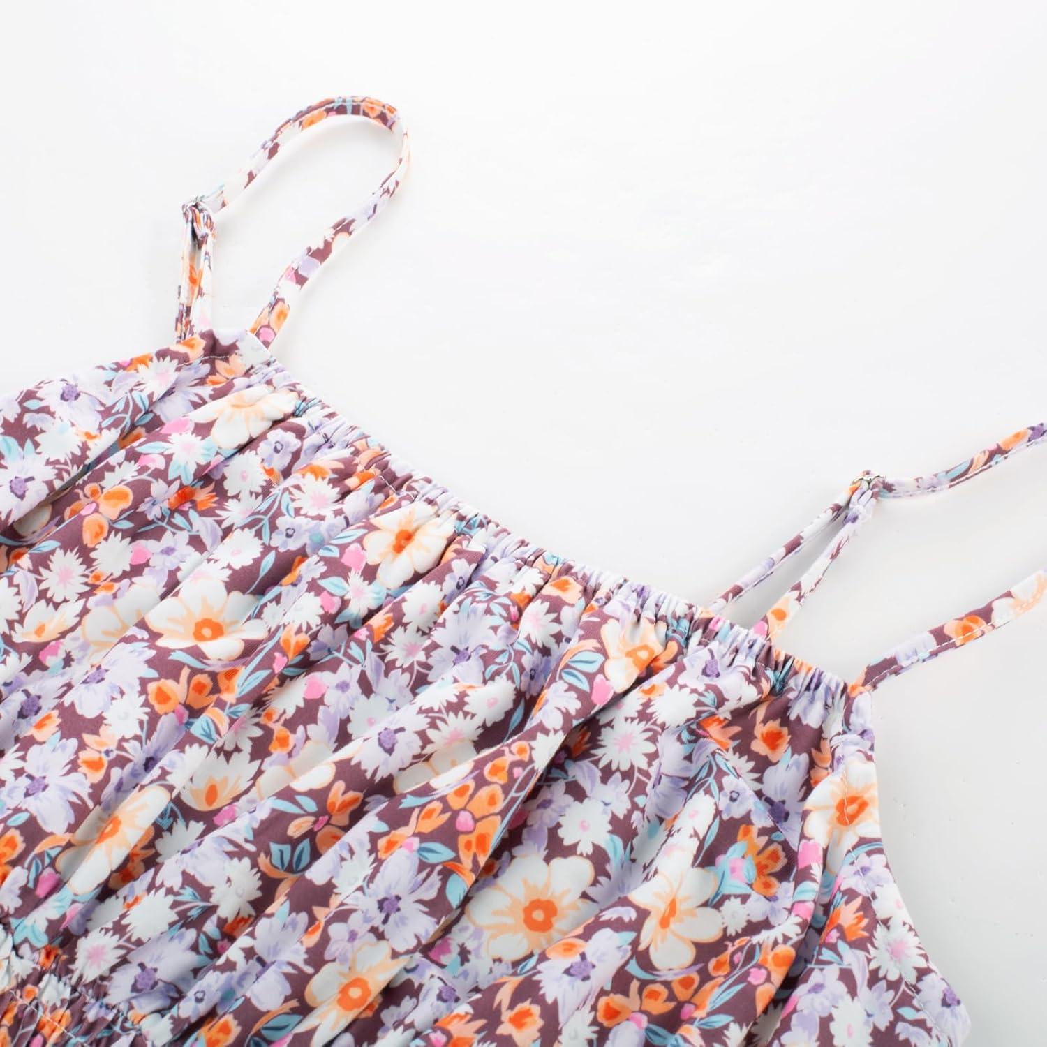 imageGRACE KARIN Summer Dresses for Women 2026 Vacation Smocked Floral Maxi Dresses Boho Beach Long Sundresses with PocketsPurple Floral