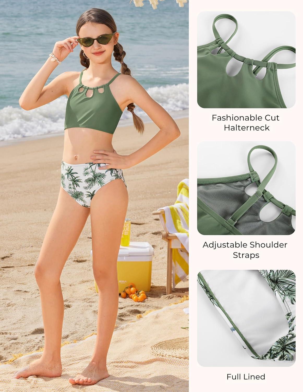 imageGRACE KARIN Teen Girls Swimsuits Two Piece Bikini Sets Bathing Suit Girl Swimwear Size 614Green