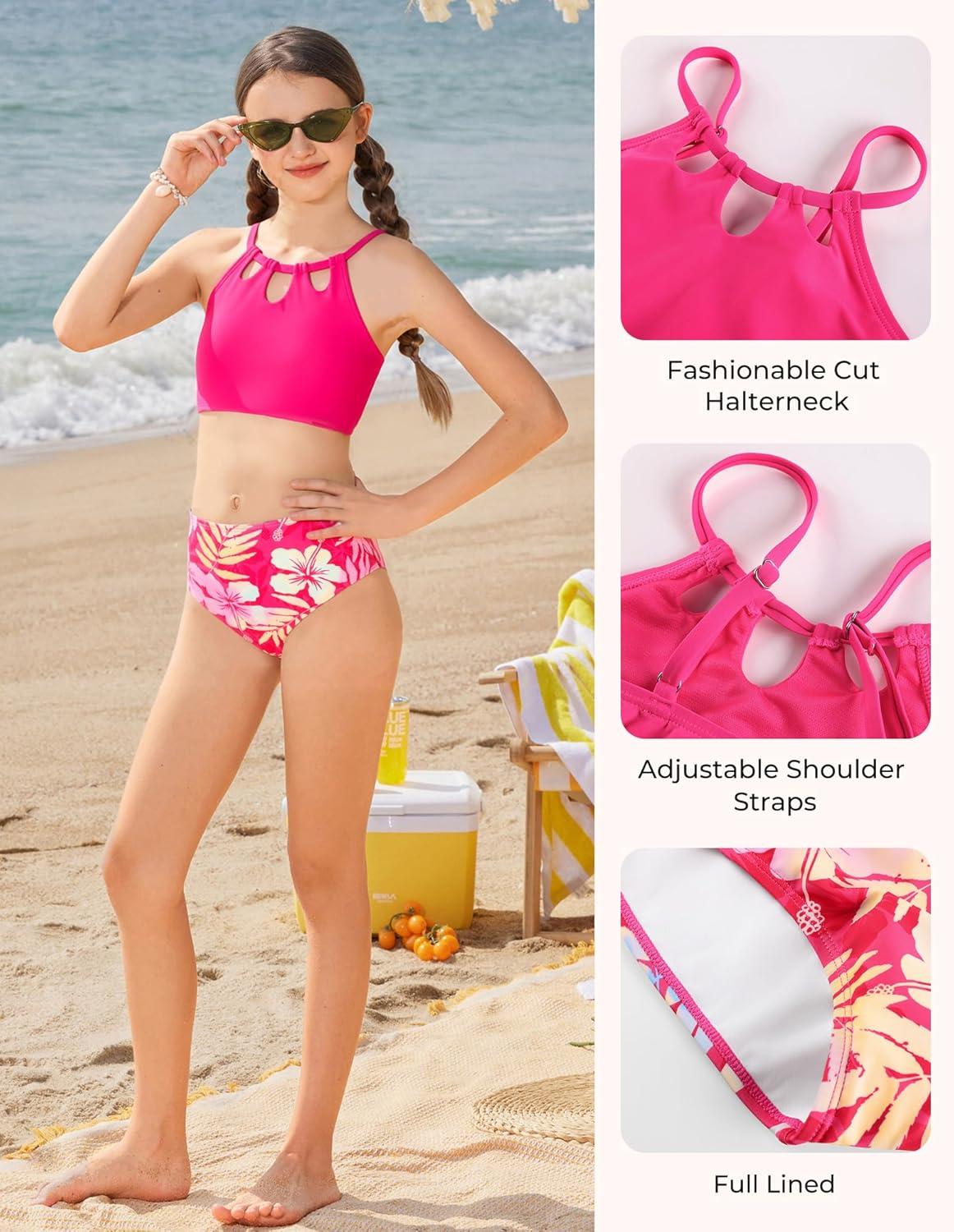 imageGRACE KARIN Teen Girls Swimsuits Two Piece Bikini Sets Bathing Suit Girl Swimwear Size 614Hot Pink