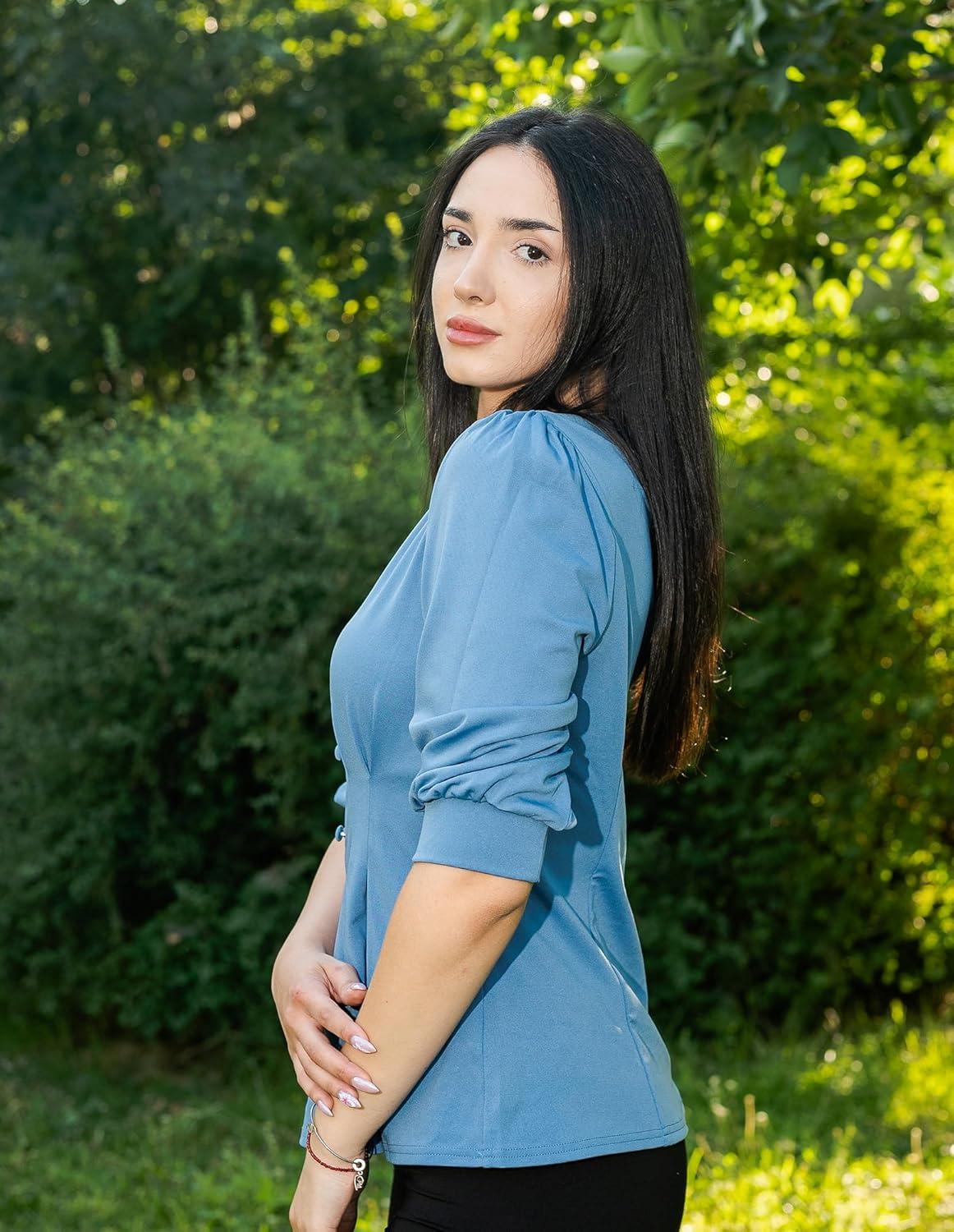 imageGRACE KARIN Women Business Casual Tops 2026 Spring Trendy Dressy Blouses 34 Sleeve Peplum Work Shirts V Neck Office OutfitLight Blue