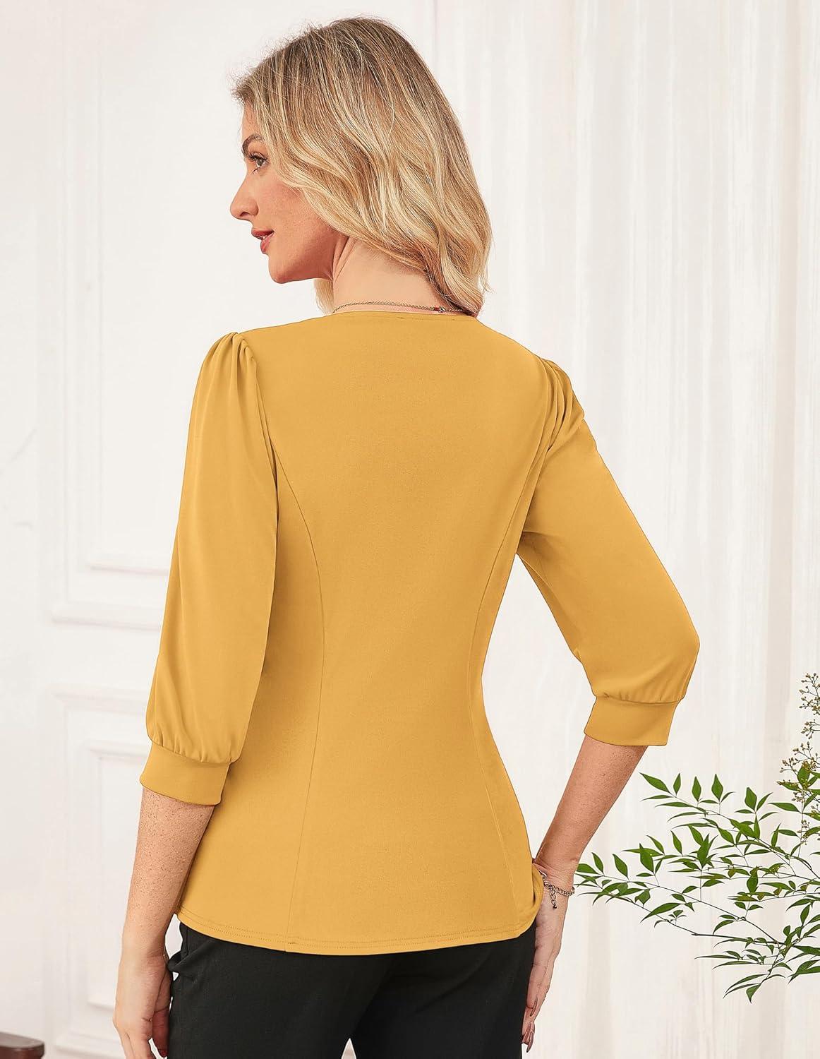 imageGRACE KARIN Women Business Casual Tops 2026 Spring Trendy Dressy Blouses 34 Sleeve Peplum Work Shirts V Neck Office OutfitYellow
