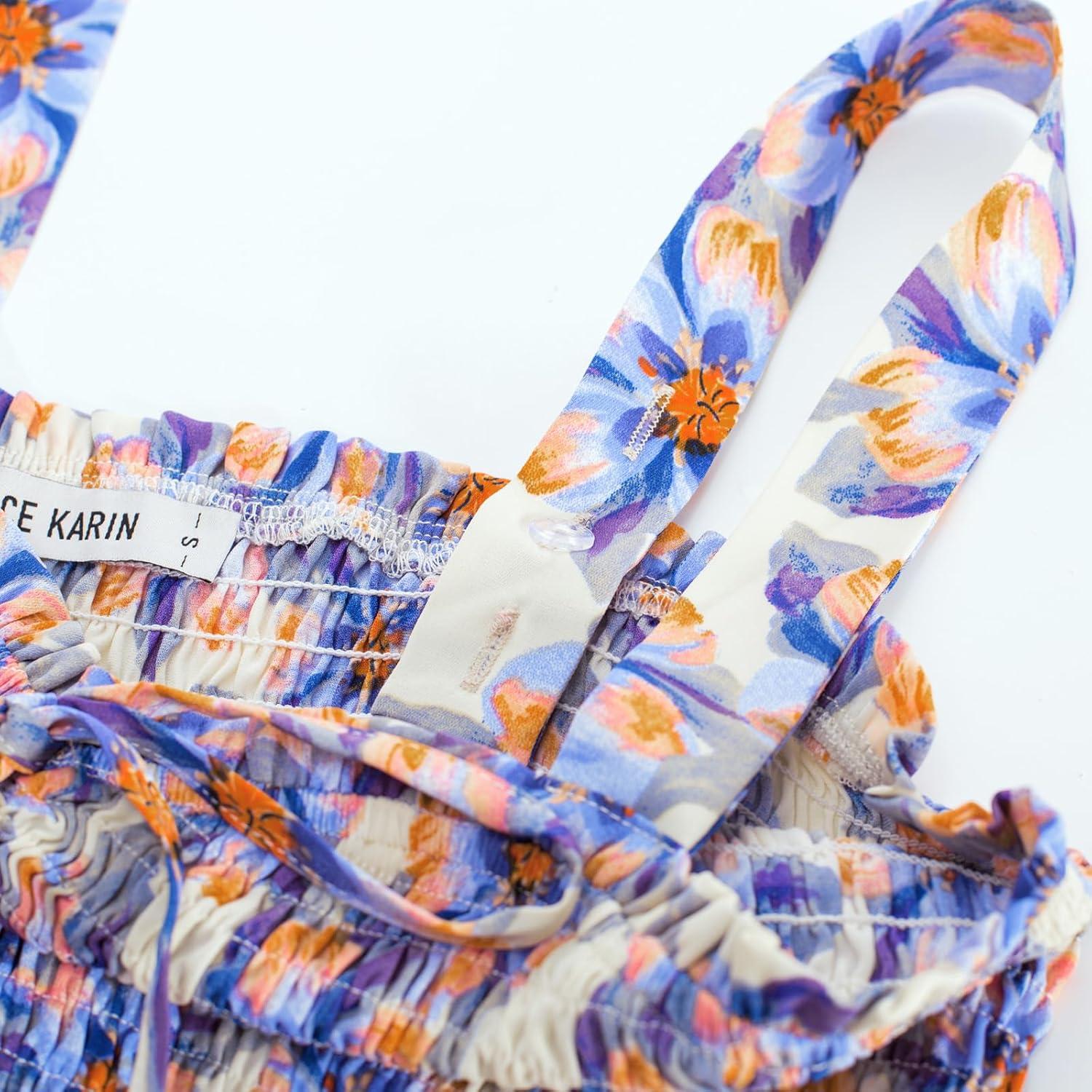 imageGRACE KARIN Womens 2025 Summer Floral Boho Dress Square Neck Strapped Swing A Line Sundress Beach Long Maxi OutfitsBlue Floral