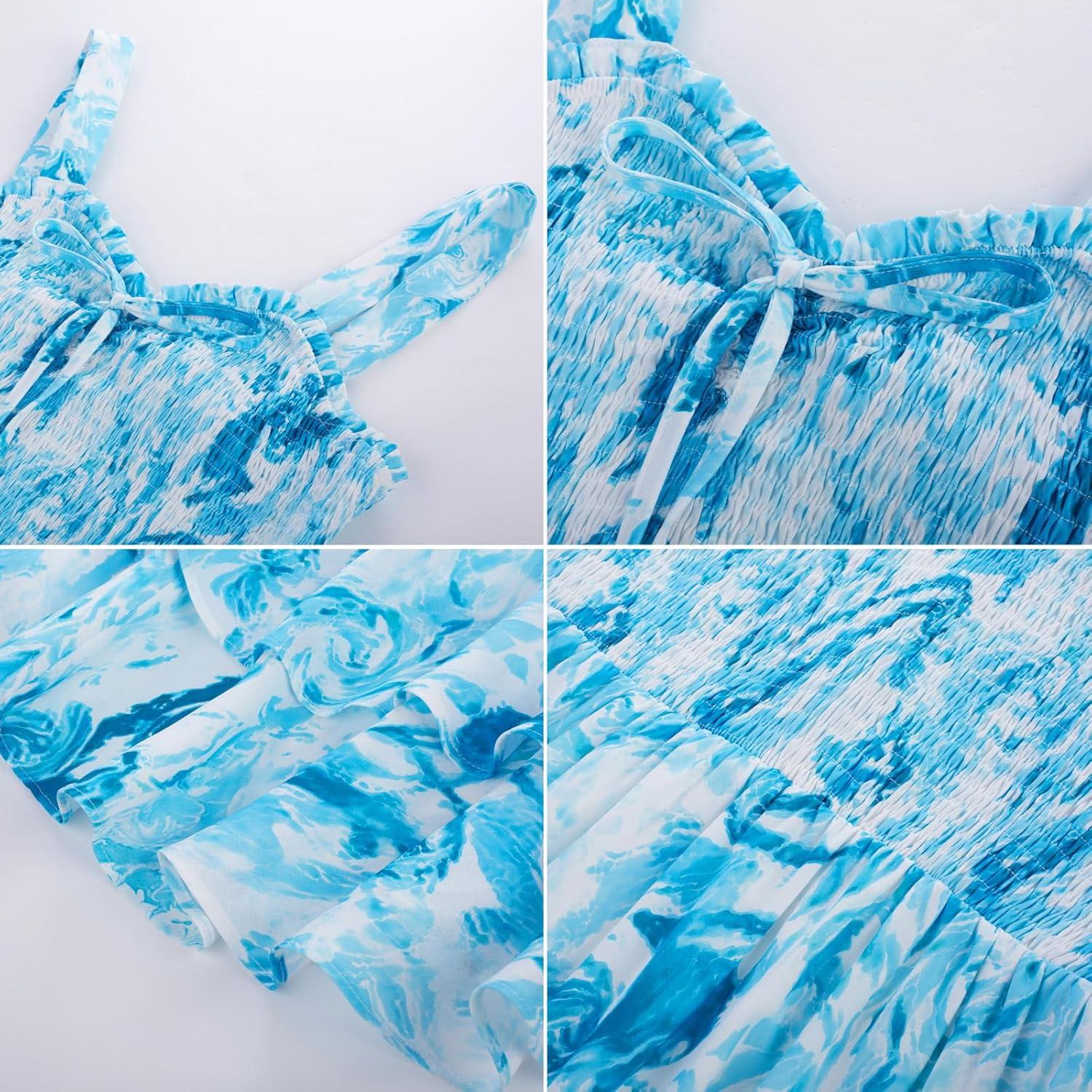 imageGRACE KARIN Womens 2025 Summer Floral Boho Dress Square Neck Strapped Swing A Line Sundress Beach Long Maxi OutfitsBlue Ripple