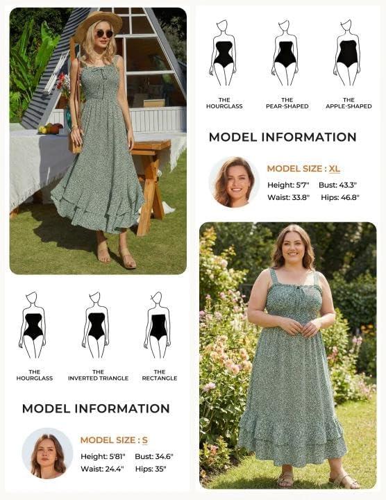imageGRACE KARIN Womens 2025 Summer Floral Boho Dress Square Neck Strapped Swing A Line Sundress Beach Long Maxi OutfitsGreen
