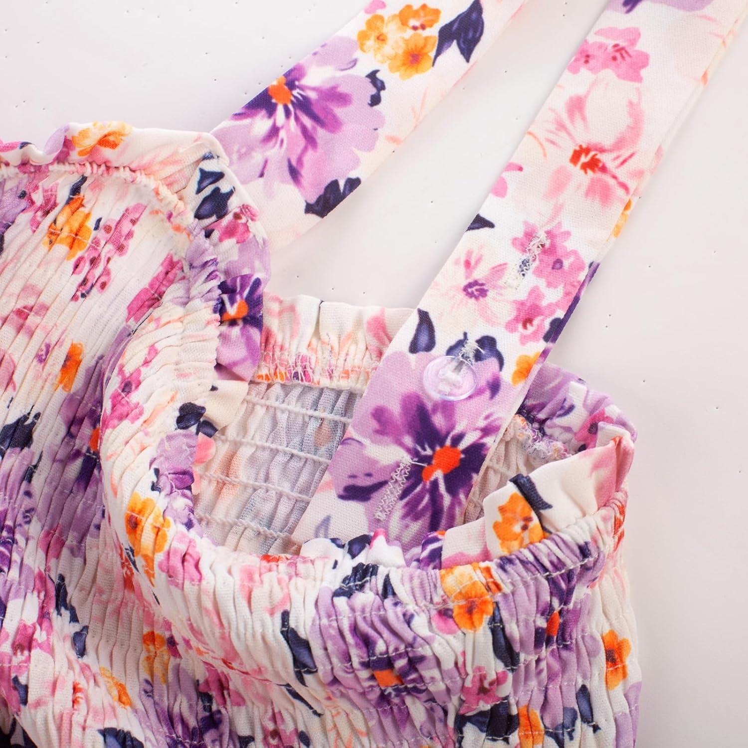 imageGRACE KARIN Womens 2025 Summer Floral Boho Dress Square Neck Strapped Swing A Line Sundress Beach Long Maxi OutfitsPurple Yellow