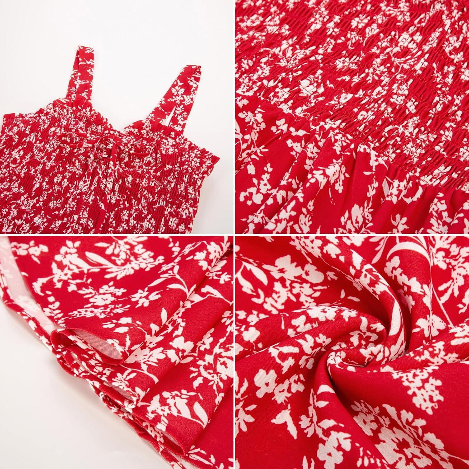 imageGRACE KARIN Womens 2025 Summer Floral Boho Dress Square Neck Strapped Swing A Line Sundress Beach Long Maxi OutfitsRed