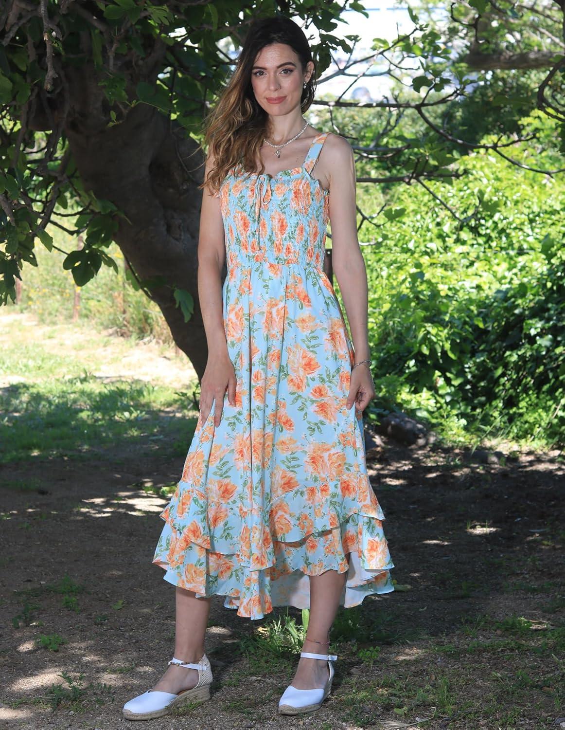 imageGRACE KARIN Womens 2025 Summer Floral Boho Dress Square Neck Strapped Swing A Line Sundress Beach Long Maxi OutfitsYellow Floral