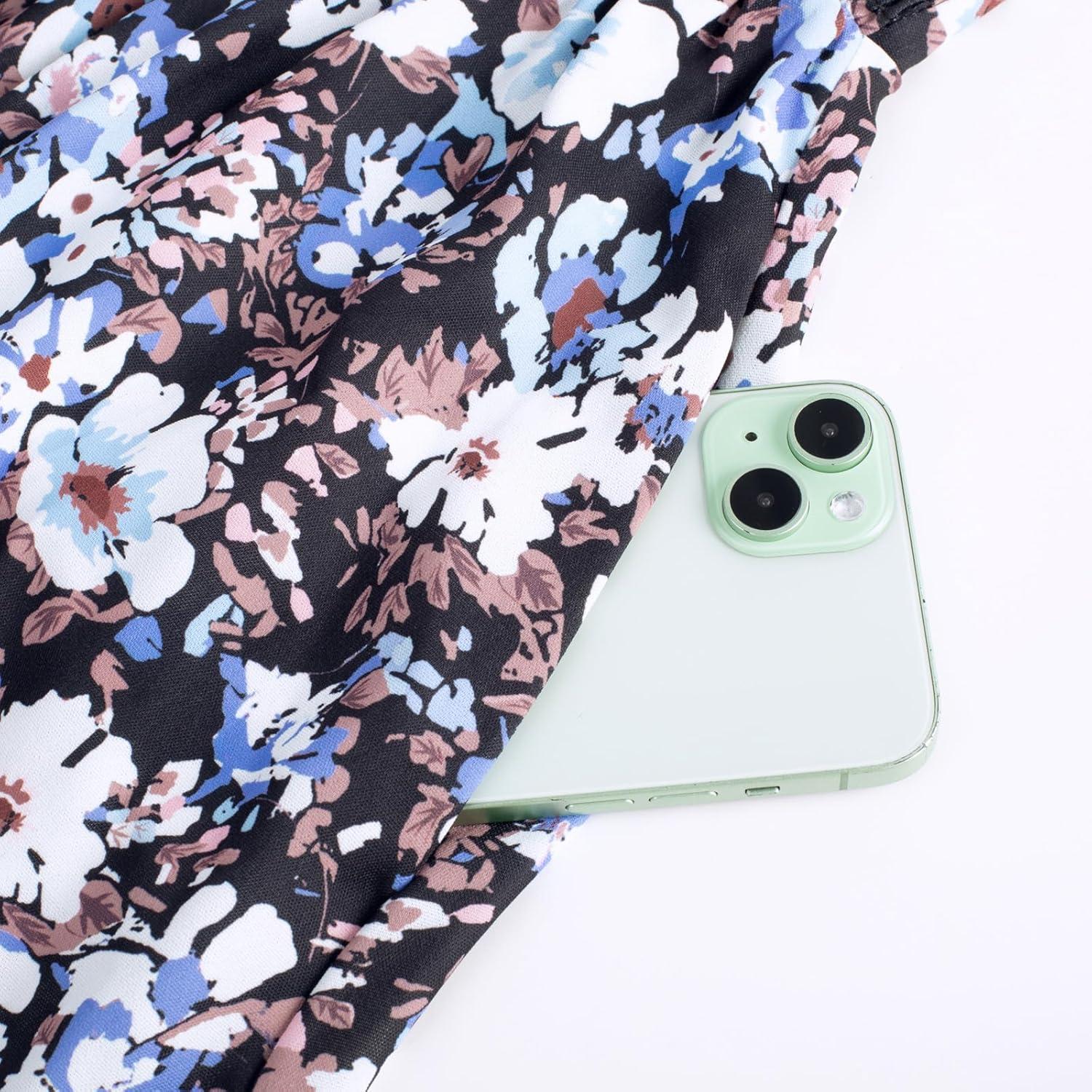 imageGRACE KARIN Womens 2026 Summer Maxi Dress Floral Tie Front Spaghetti Strap Casual Boho Beach Flowy Sundress with PocketsBlack Blue Floral