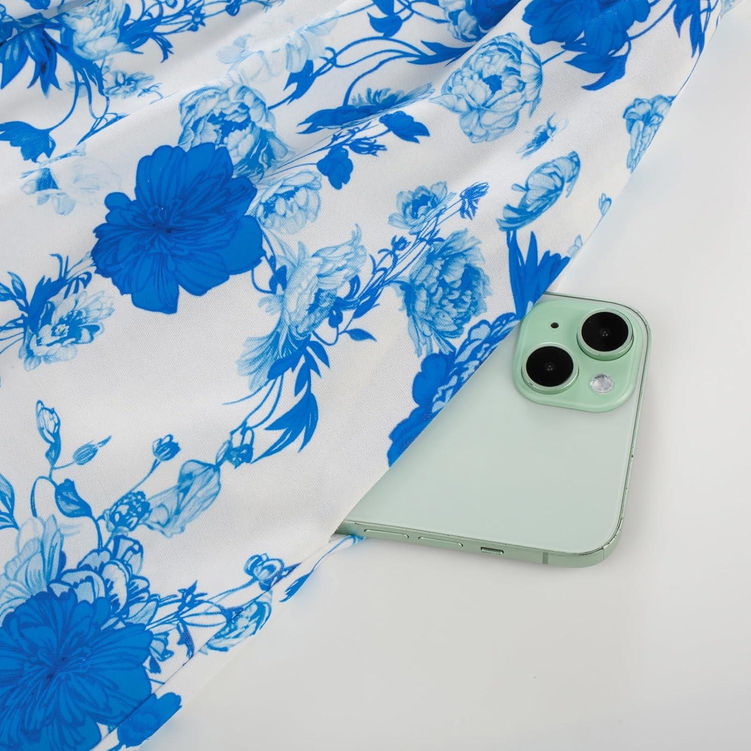 imageGRACE KARIN Womens 2026 Summer Maxi Dress Floral Tie Front Spaghetti Strap Casual Boho Beach Flowy Sundress with PocketsBlue Flowers